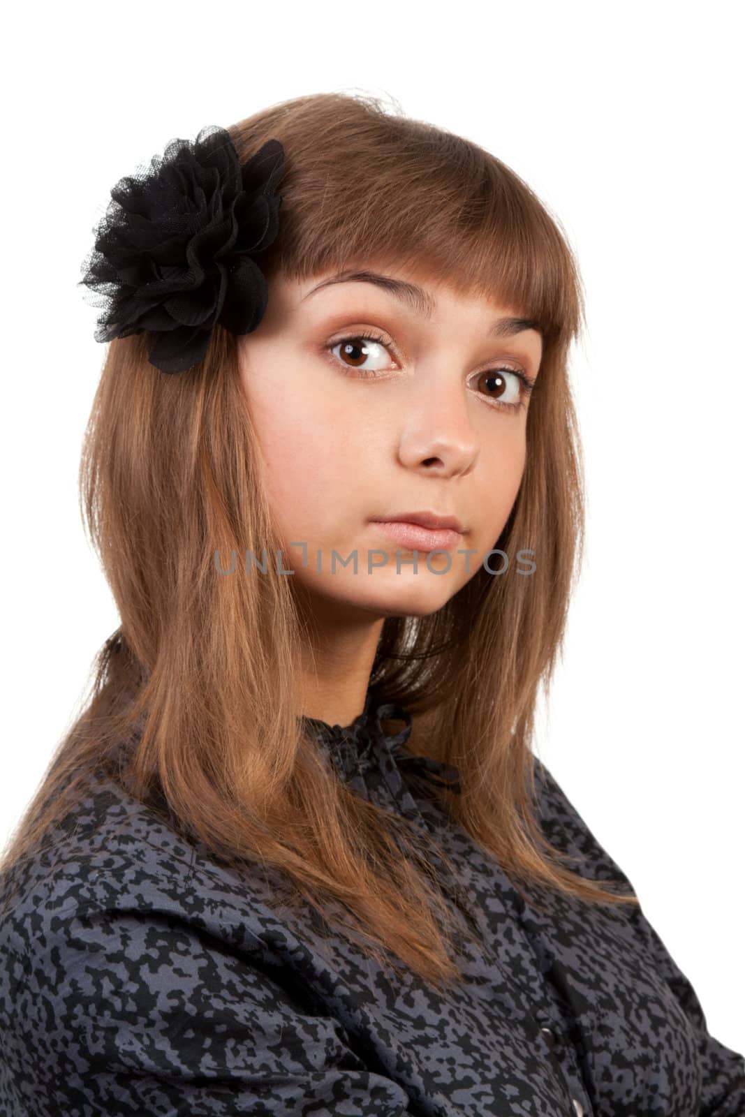 portrait of a young beautiful girl isolated on white background