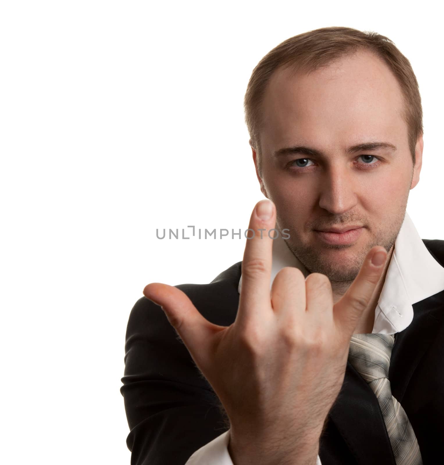 disheveled businessman with unleashed a tie on a white background