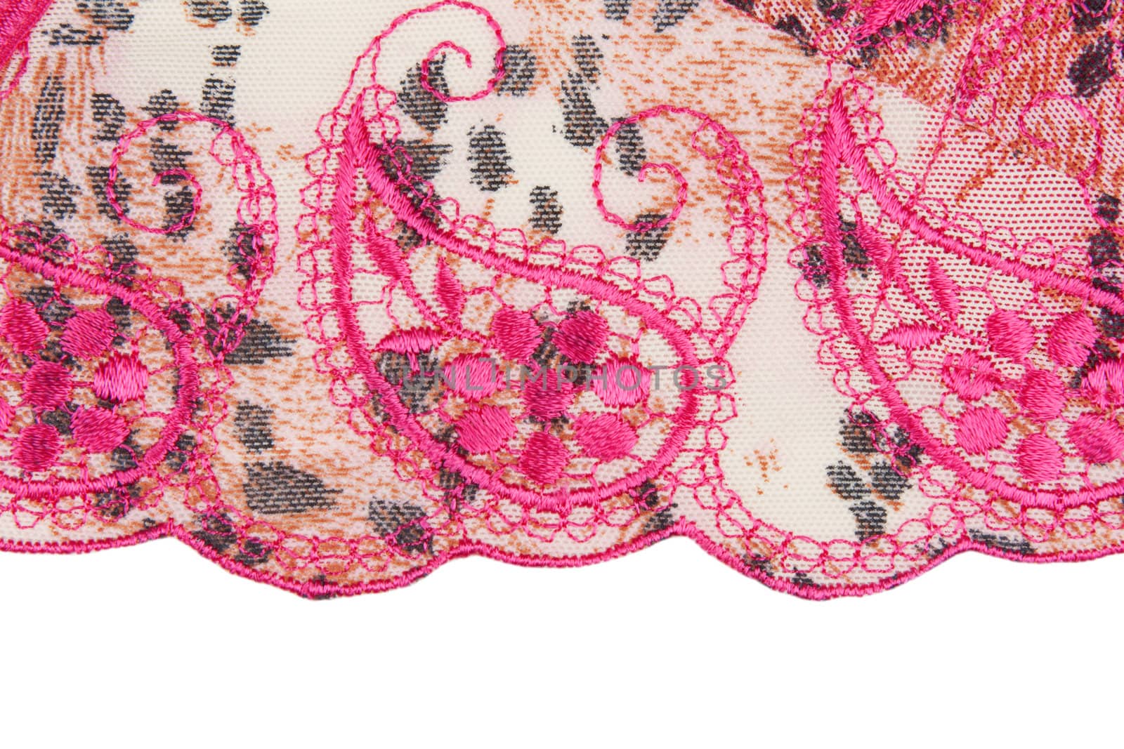 satin lace with a floral pattern on a white background