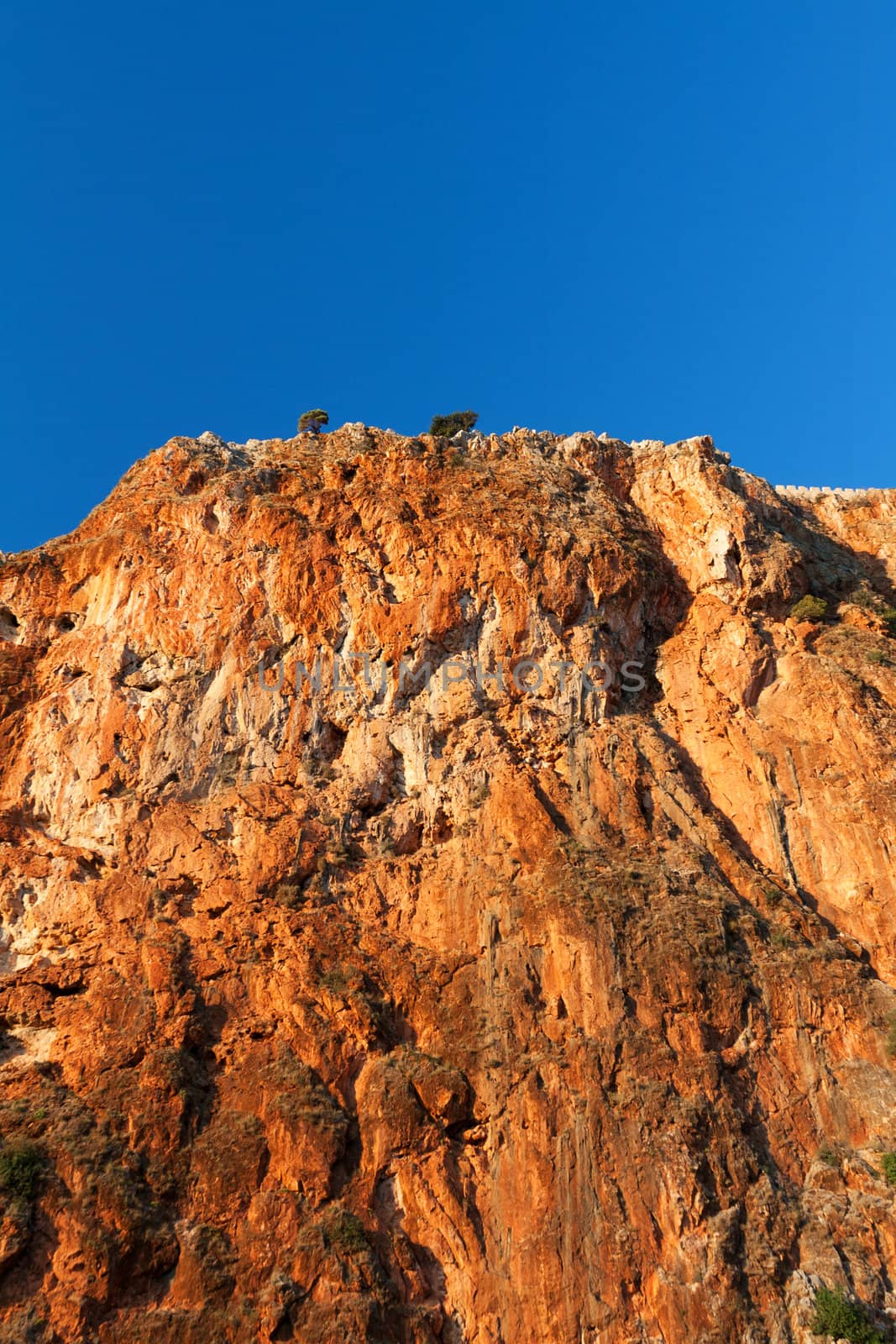 Yellow Mountain in the background of bright blue sky