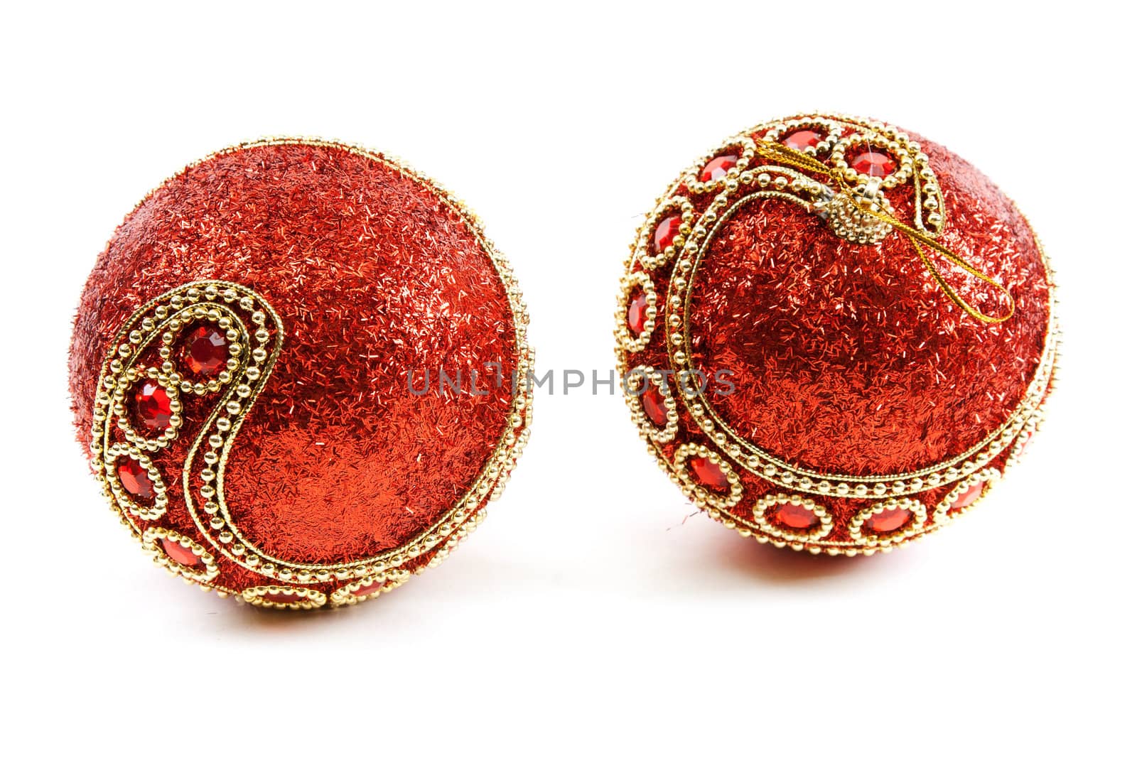 red Christmas balls isolated on a white background