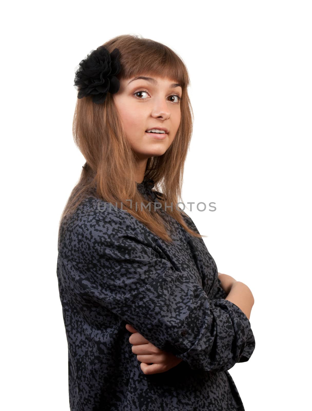 portrait of a young beautiful girl isolated on white background