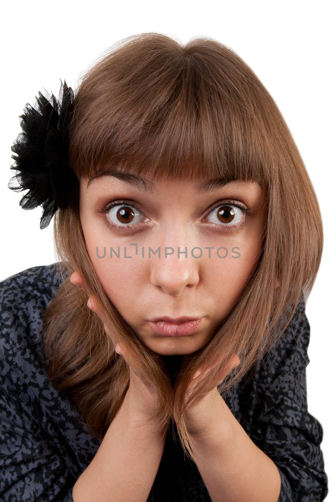 portrait of a young beautiful girl isolated on white background