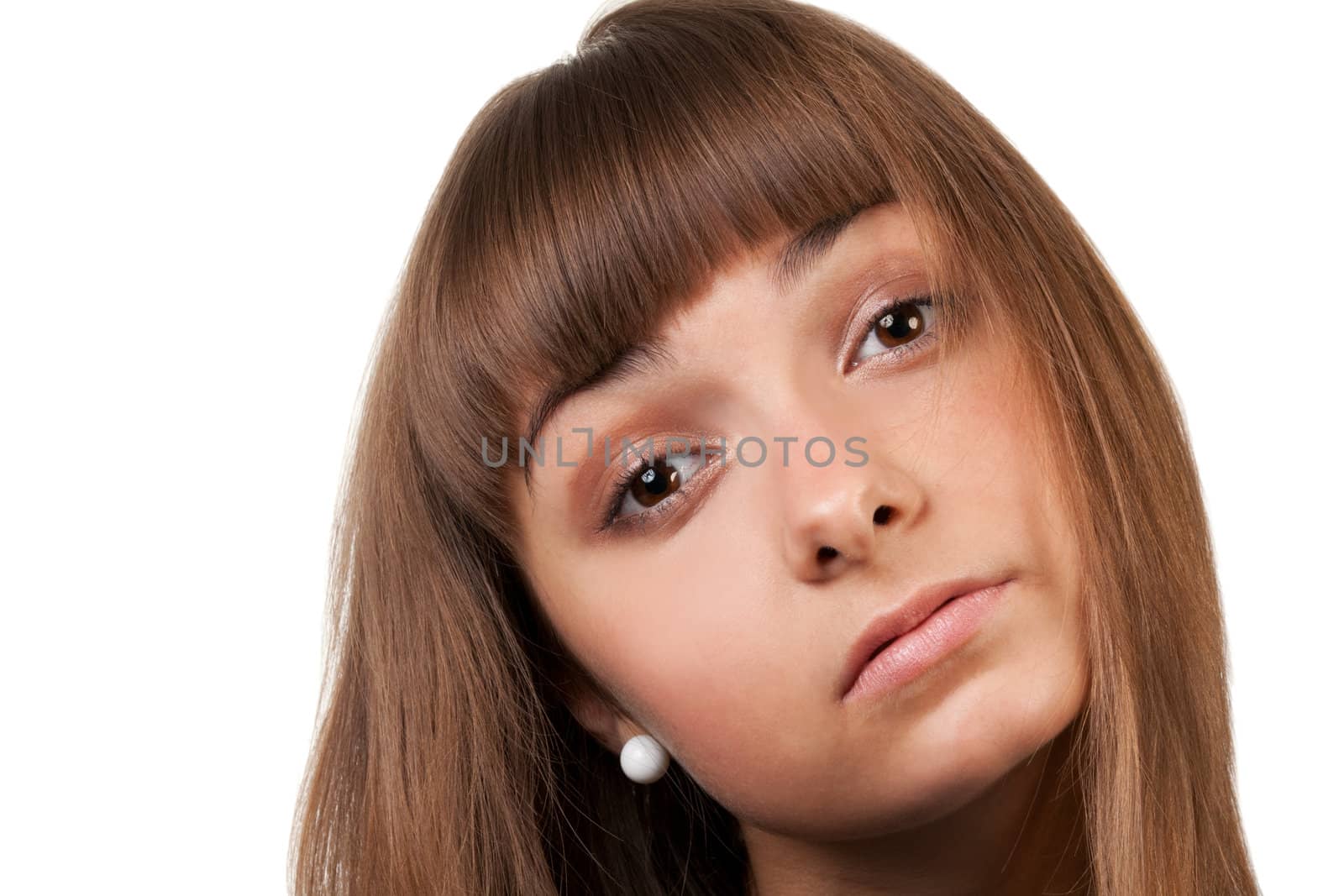portrait of a young brunette, isolated on a white background