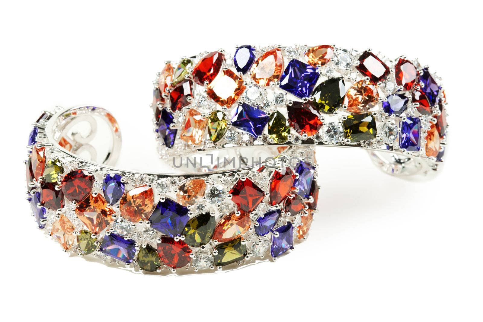 Two silver bracelet with precious stones