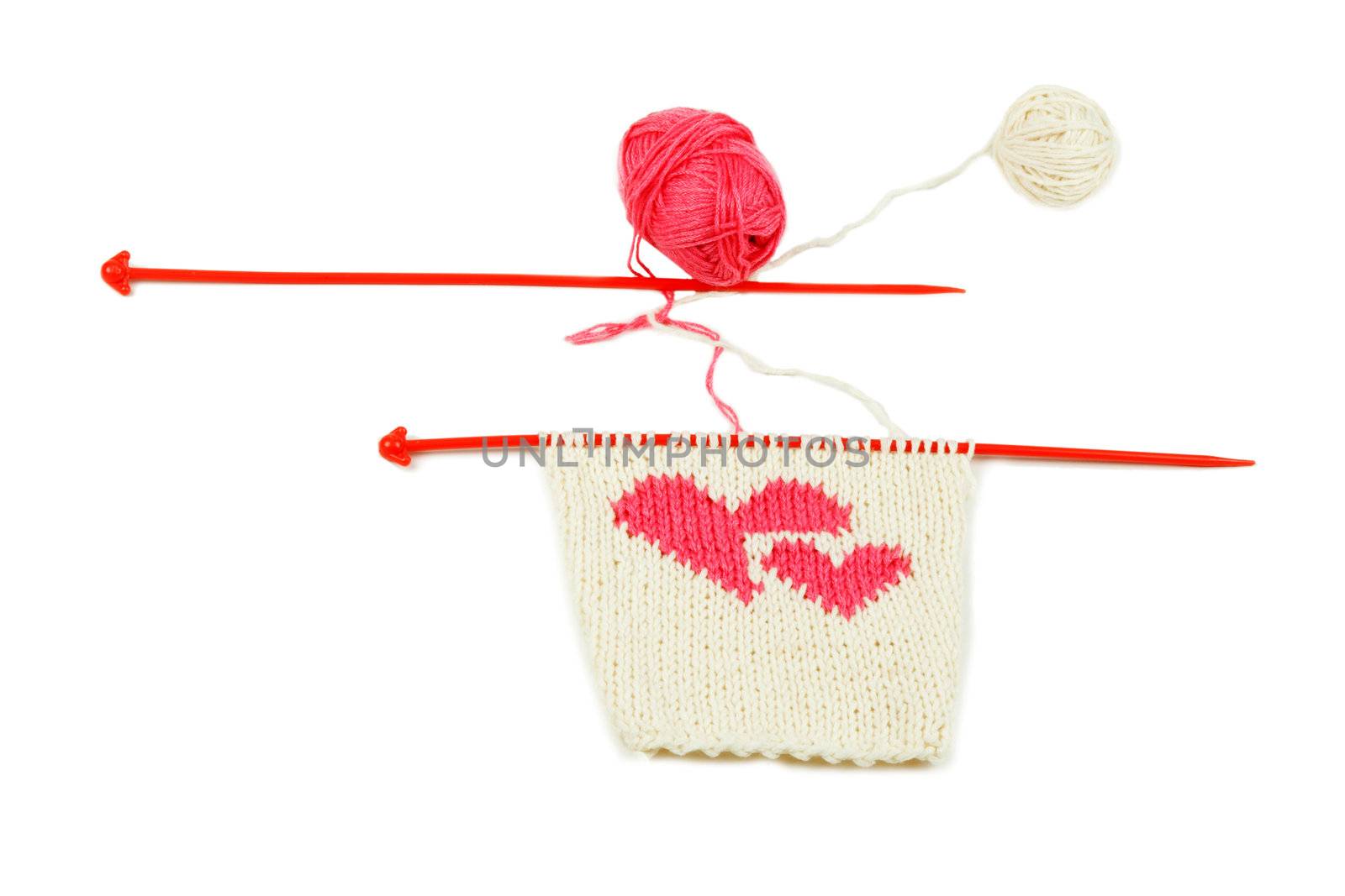 knit two red heart of the warm woolen threads