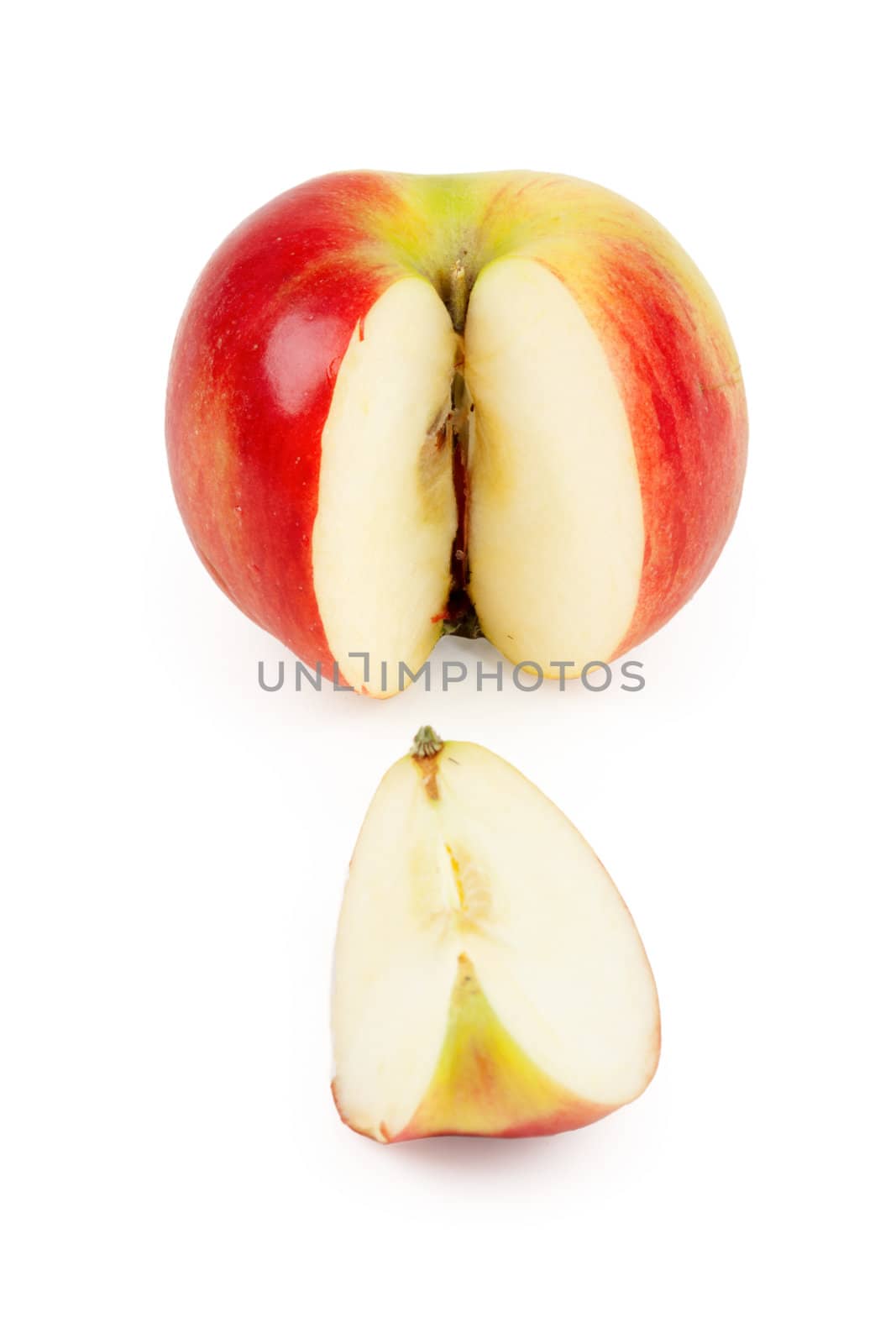 cut a slice of red apple on a white background