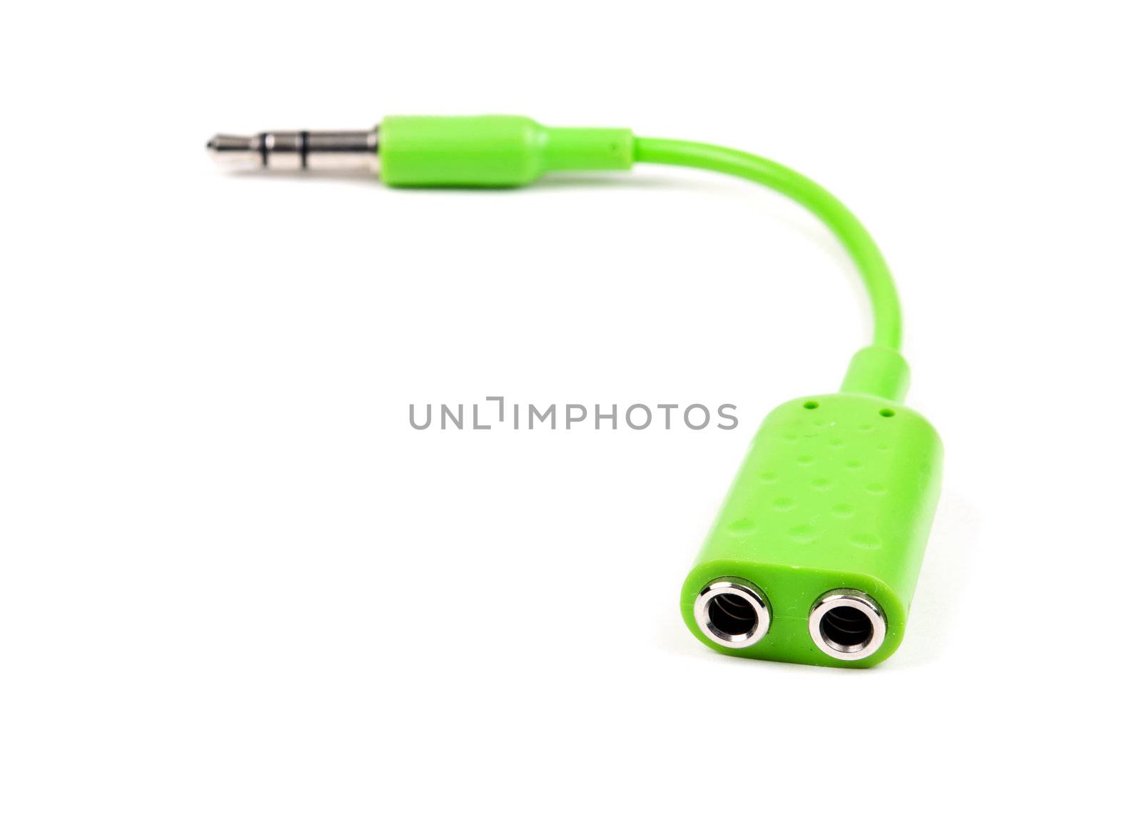 green audio splitter isolated on a white background