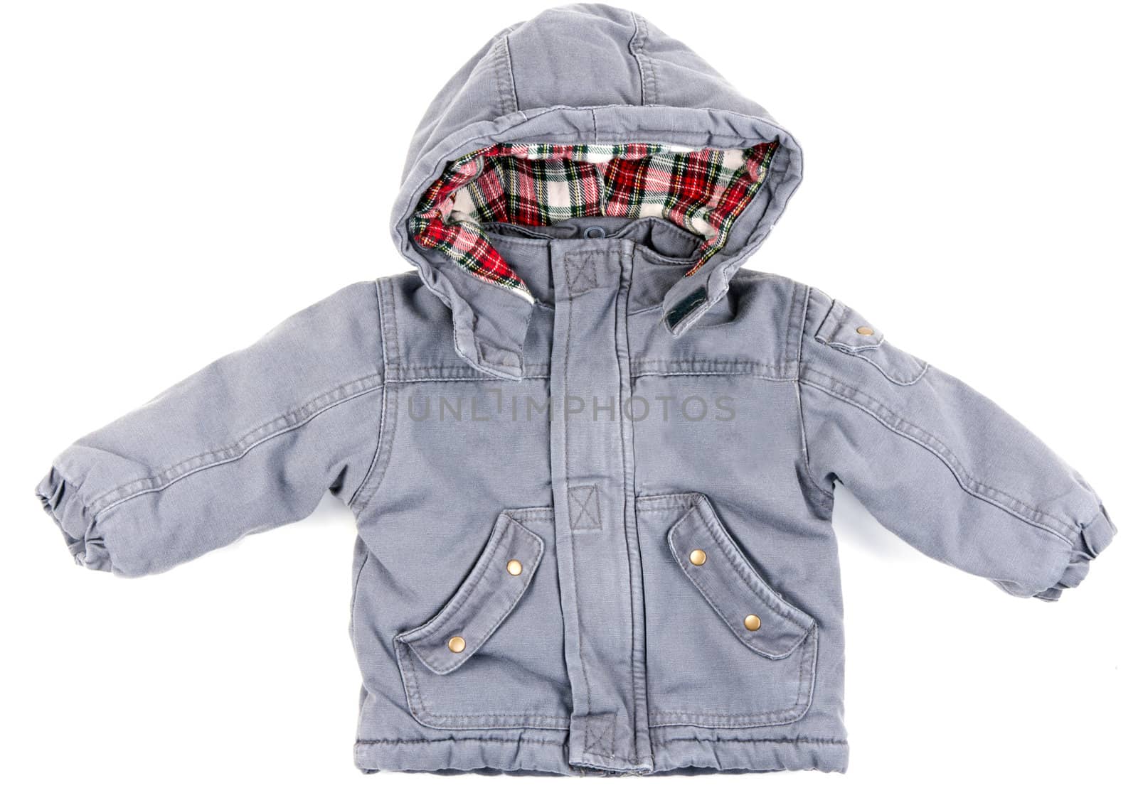 Children's gray jacket with a hood isolated on a white background
