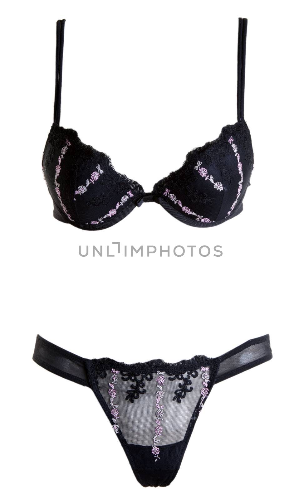 set of black lingerie with a pattern in the form of flowers