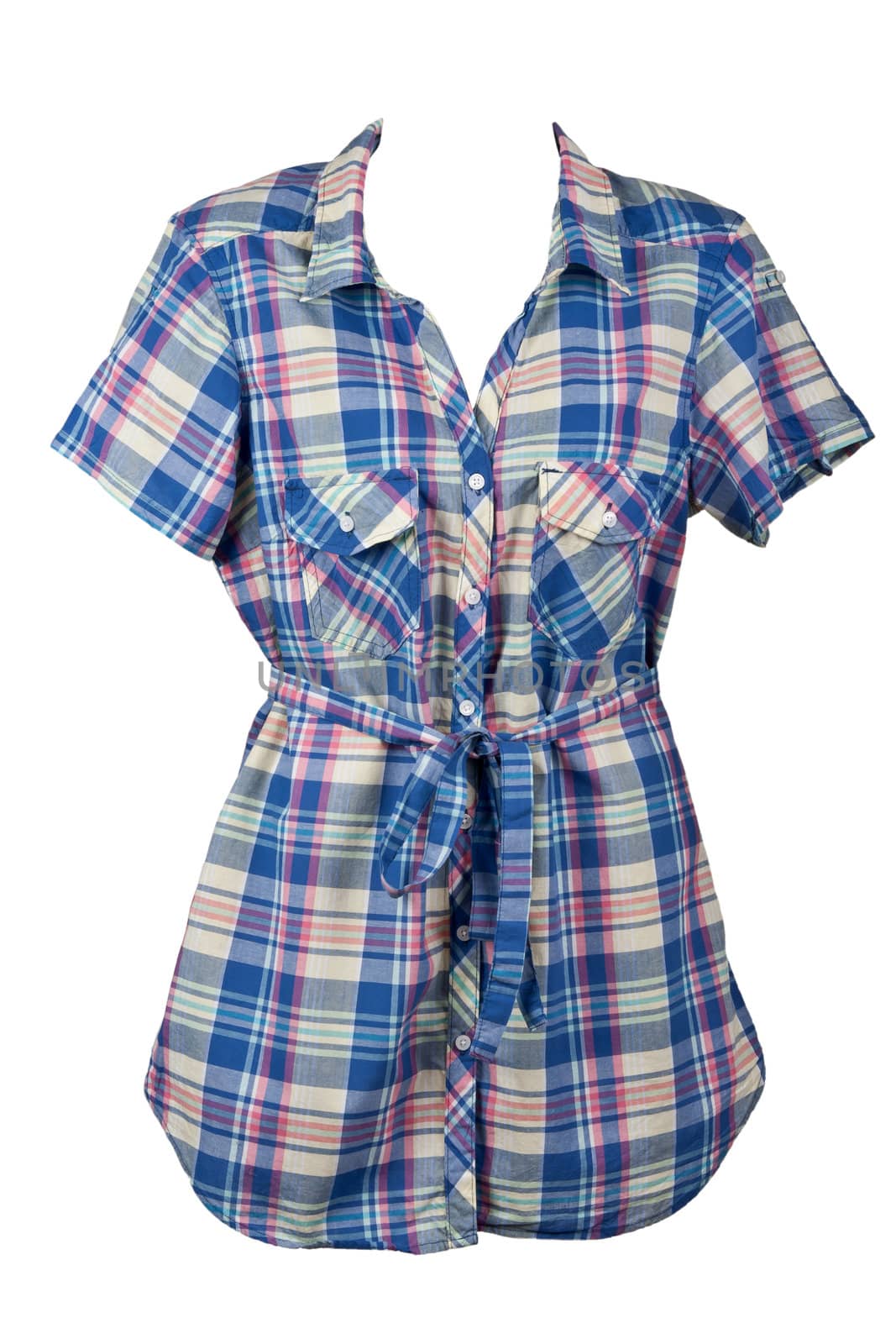 Women's plaid shirt in bulk manikene on a white background