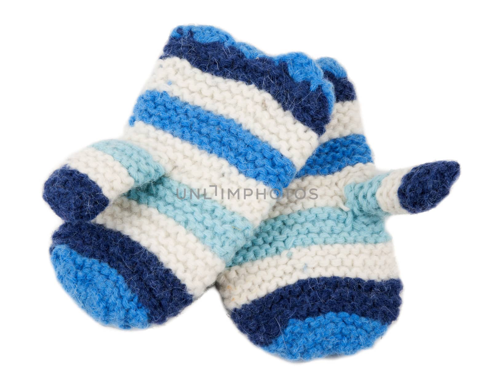 Warm knit gloves isolated on white background