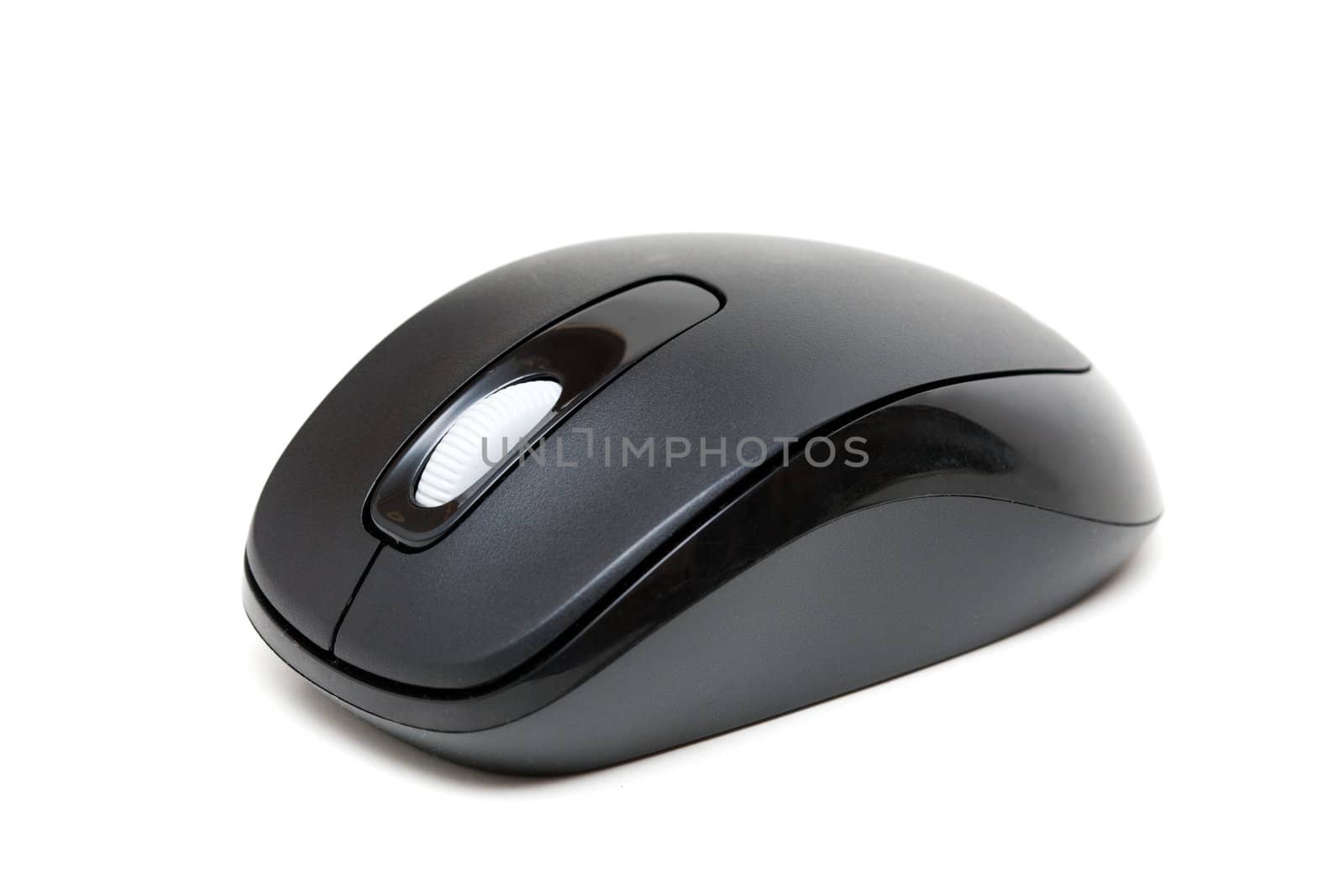 Black wireless mouse for your computer isolated on a white background