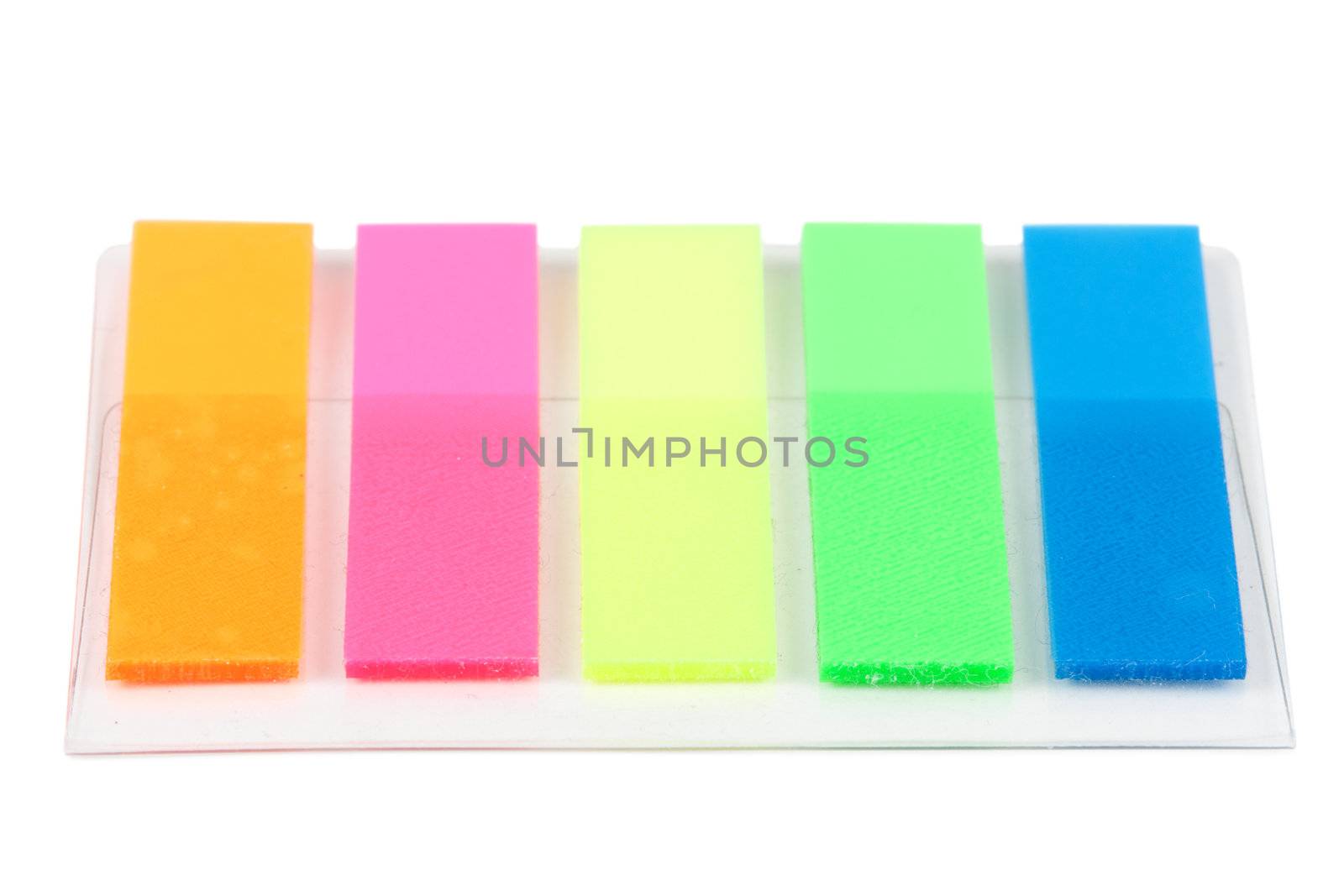 five colorful bookmarks isolated on white background