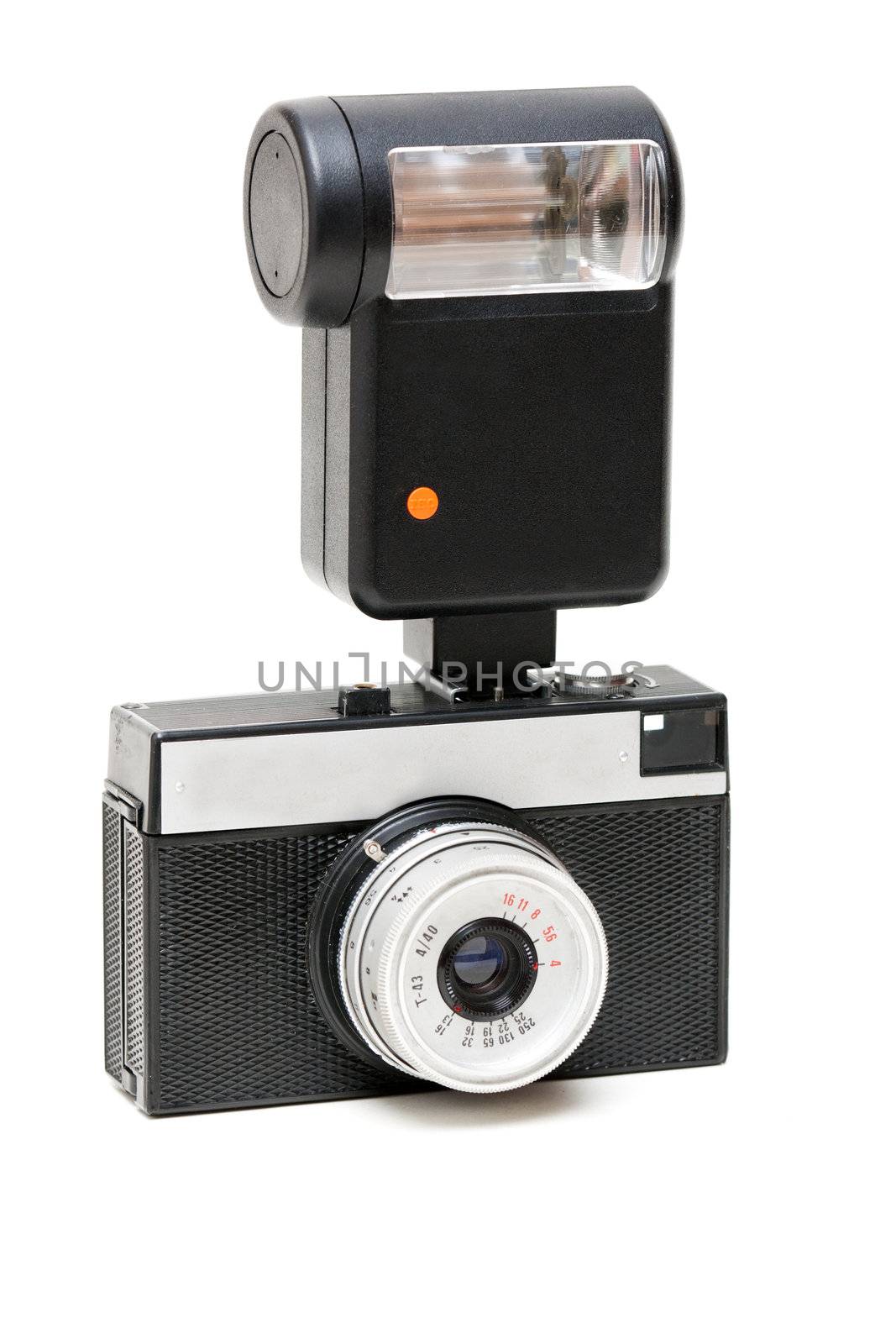 old camera with a flash Isolated on white background