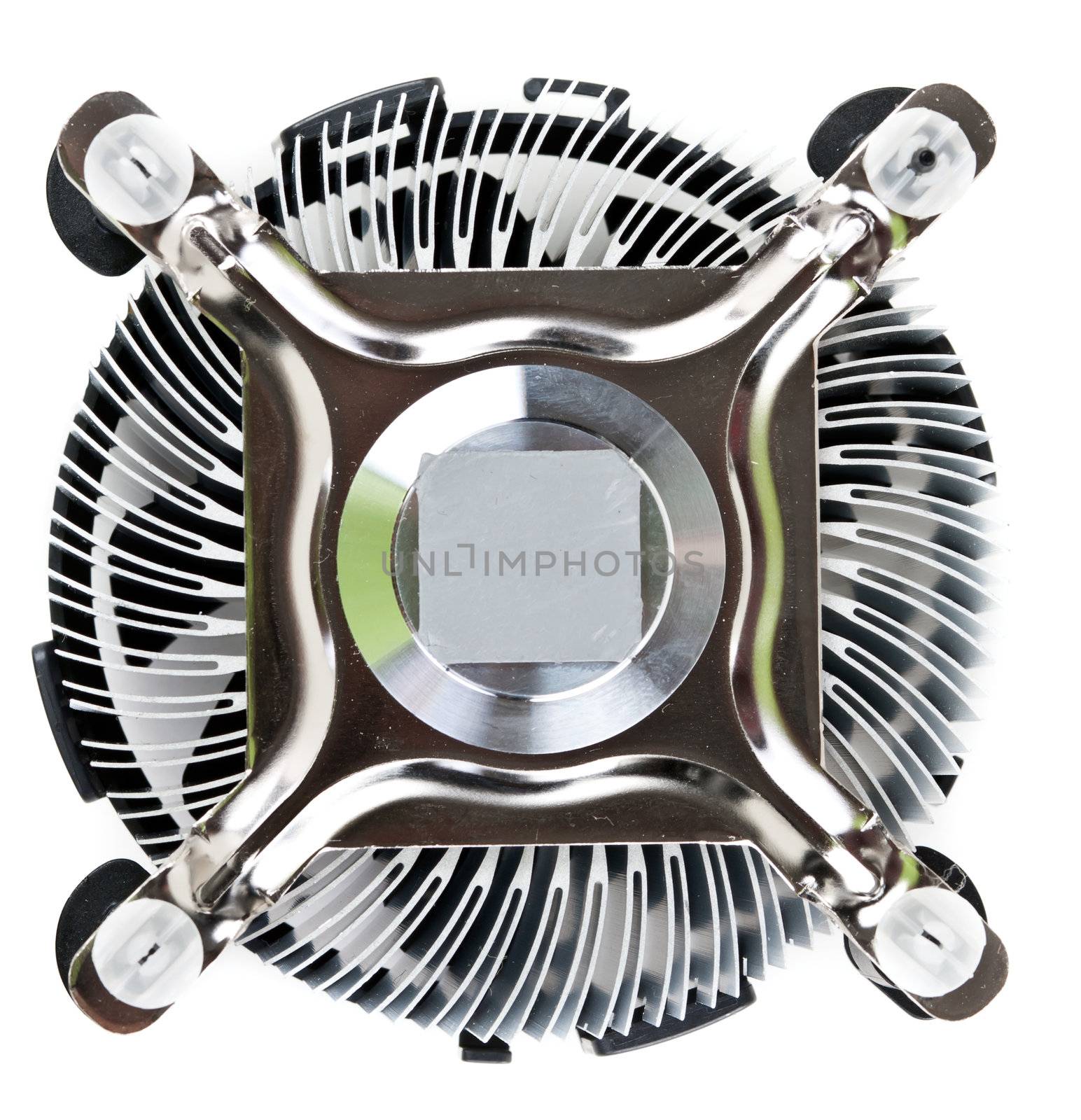 aluminum radiator fan with the CPU isolated on a white background
