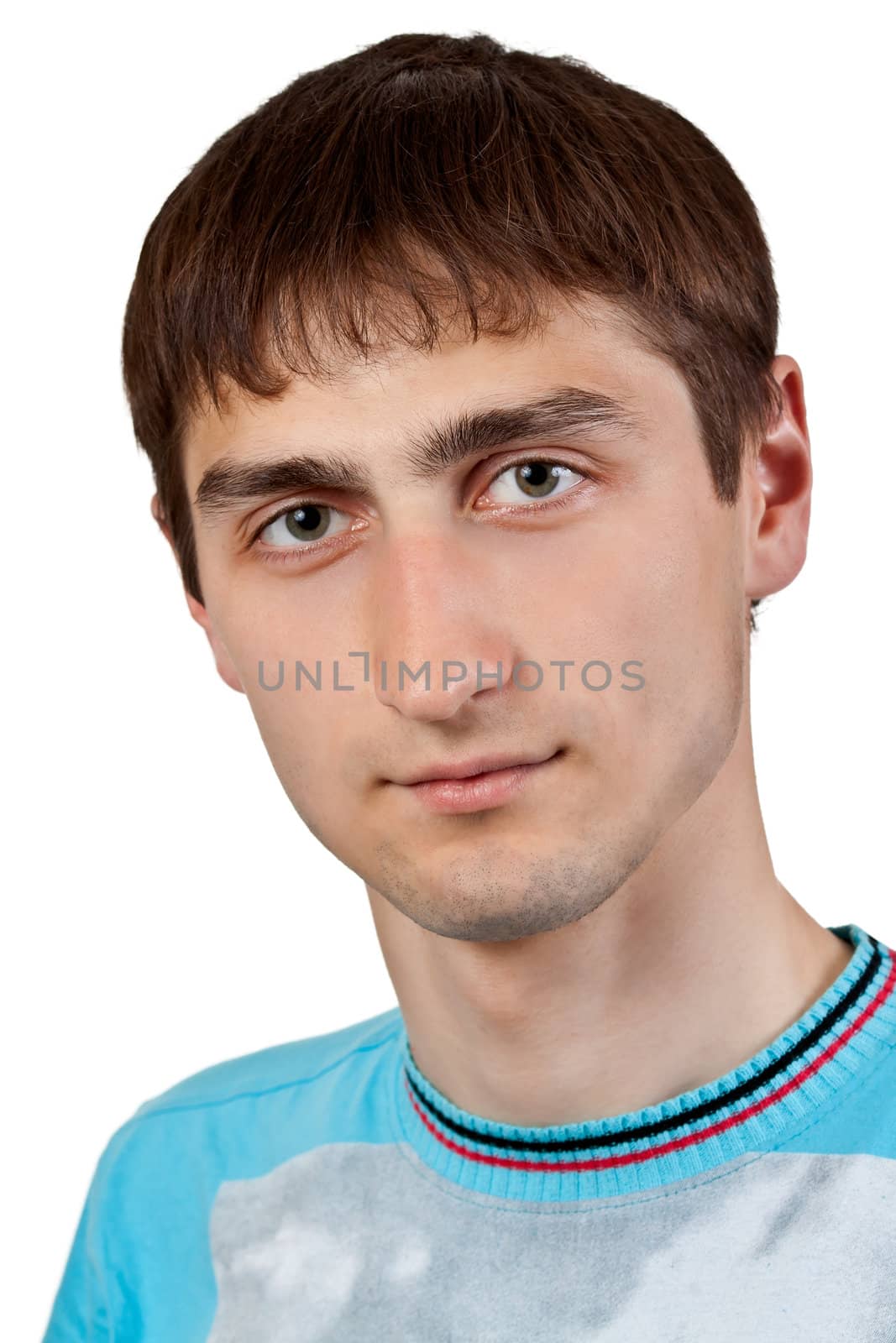 portrait of a man close up on white background