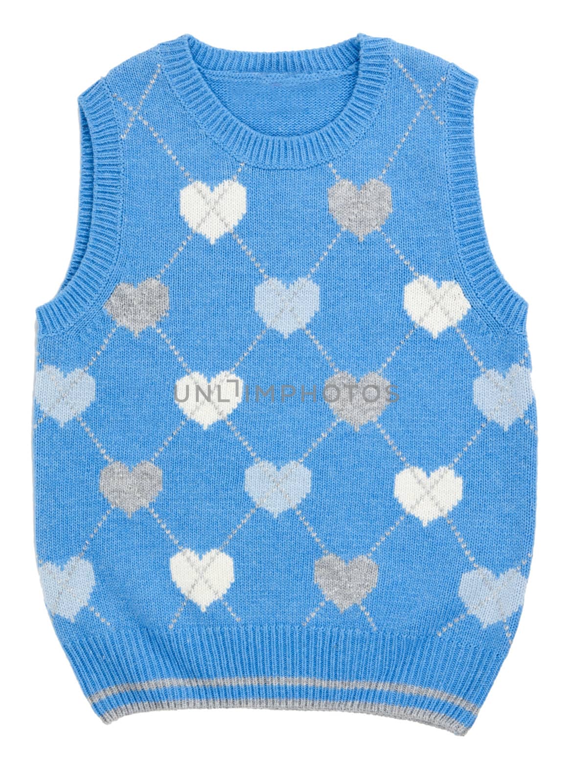 baby blue knitted vest with a white background