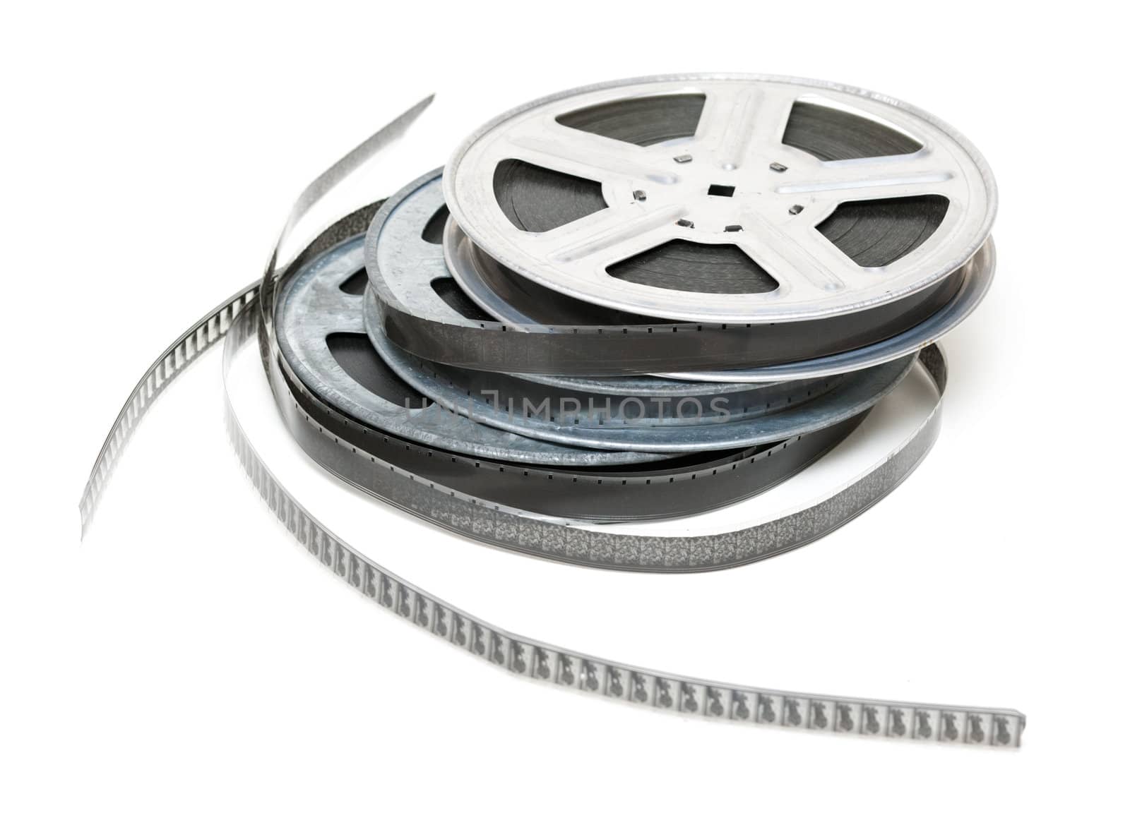 Aluminium reel of film isolated on white background
