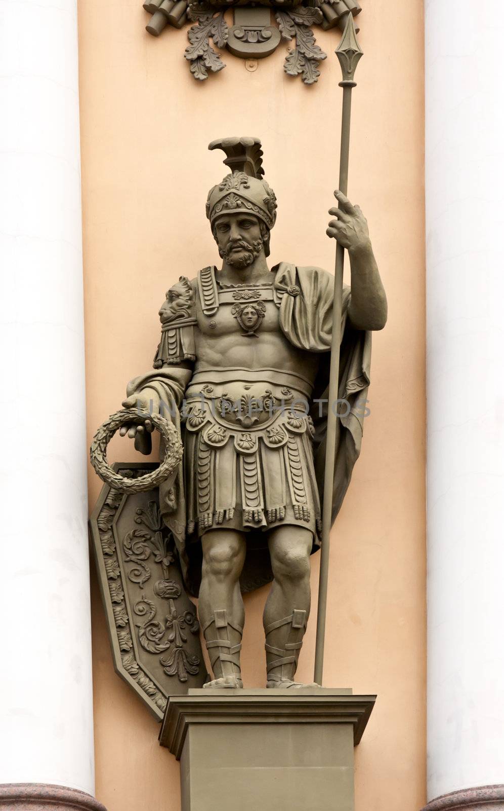 Sculpture war with a spear in the Palace Square in St. Petersburg, Russia