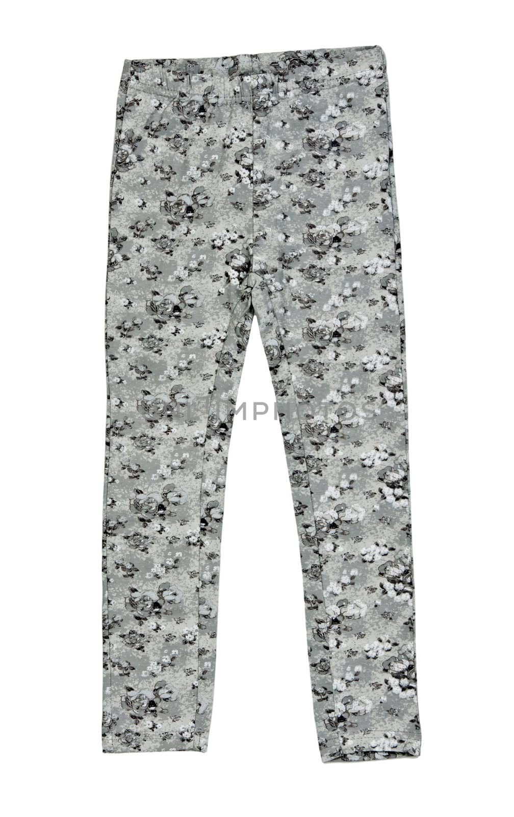 Gray legensy with a floral pattern on a white background