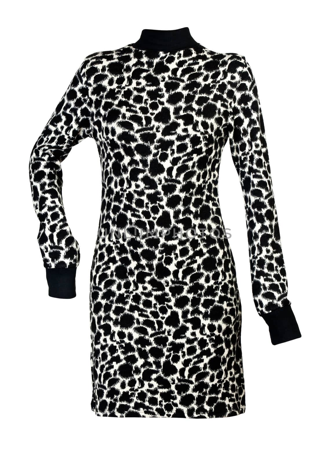 a woman's dress with spotted pattern on a white background