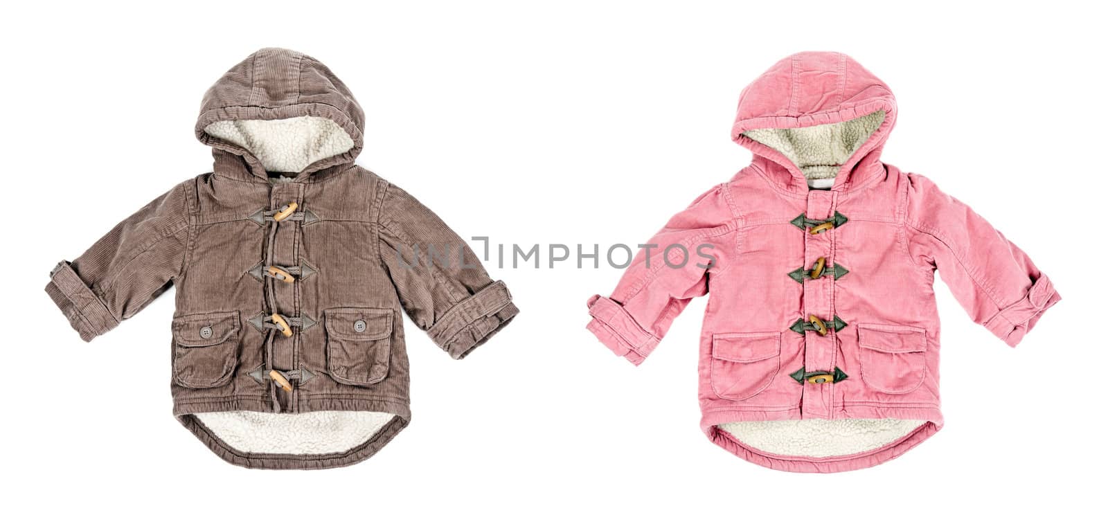 A collage made up of two corduroy jackets, warm on a white background. The image is composed of several photographs.