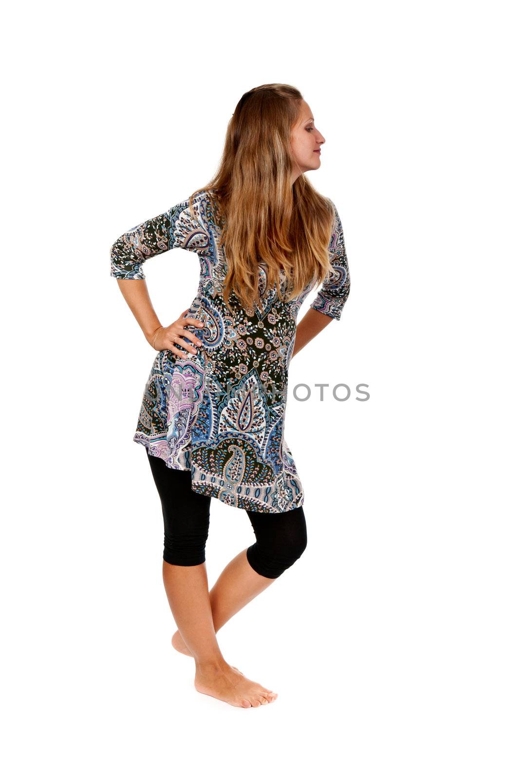 pregnant woman in profile on a white background