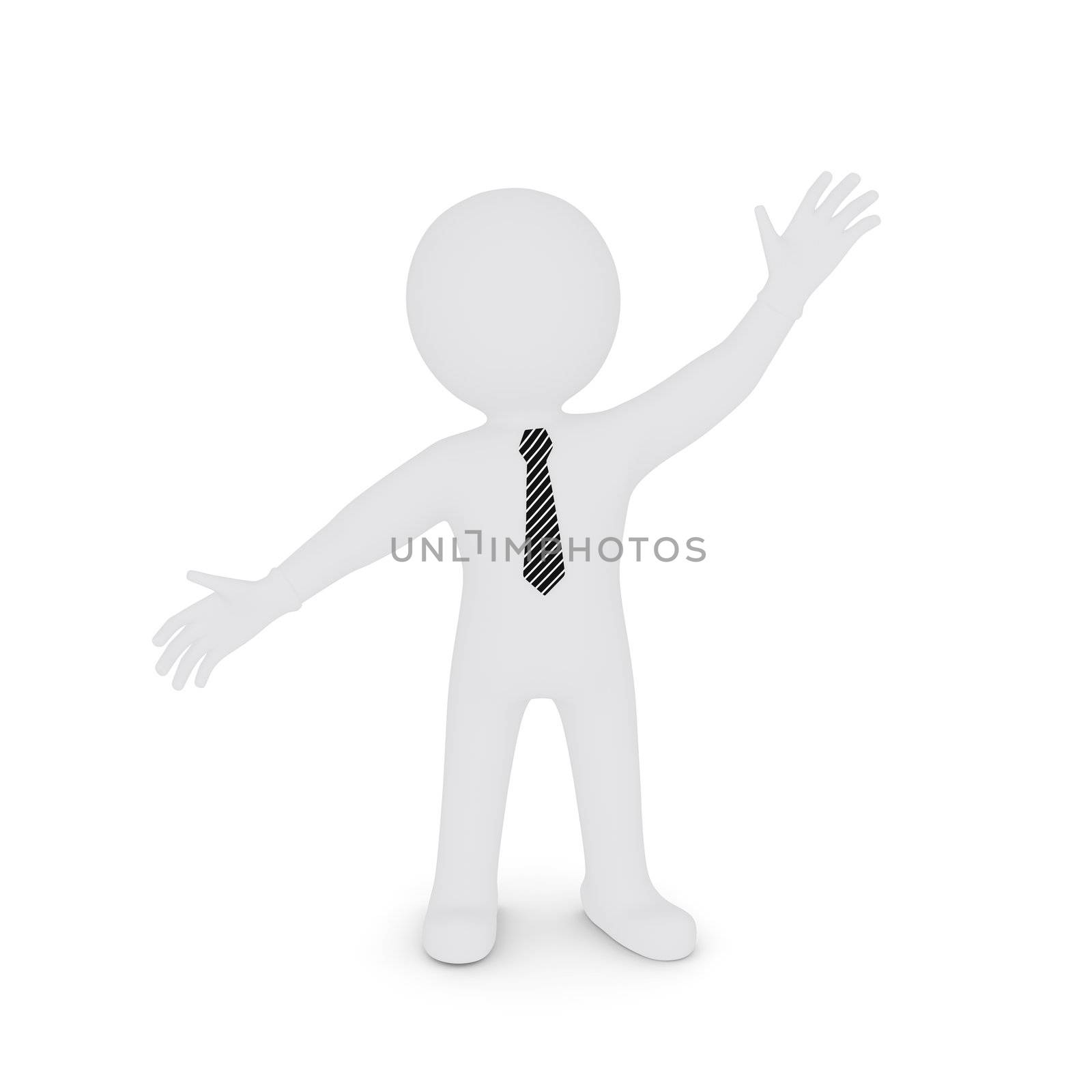 The white man spread his hands apart on the diagonal. Isolated on white background