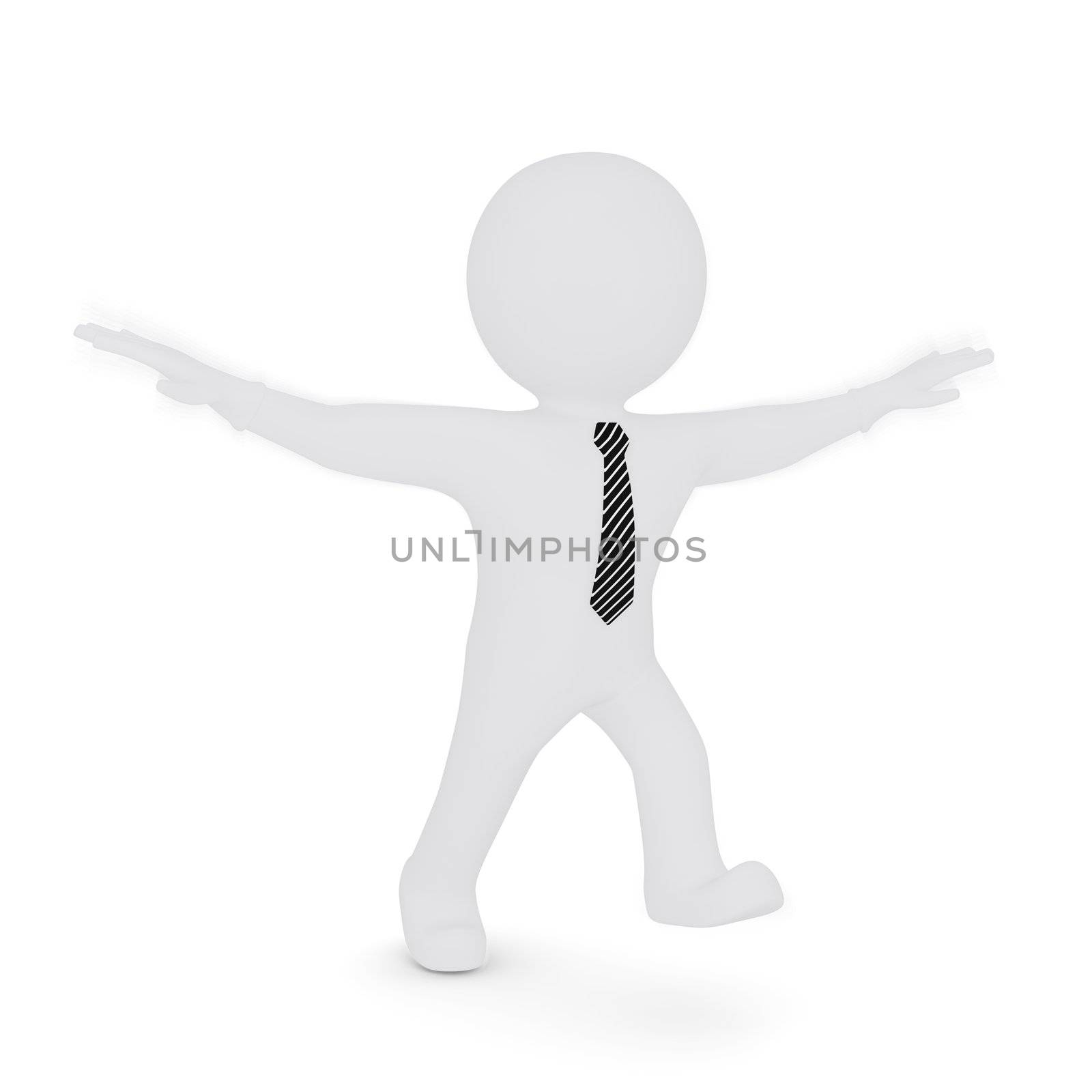 The white man ran waving his arms like a bird. Isolated on white background