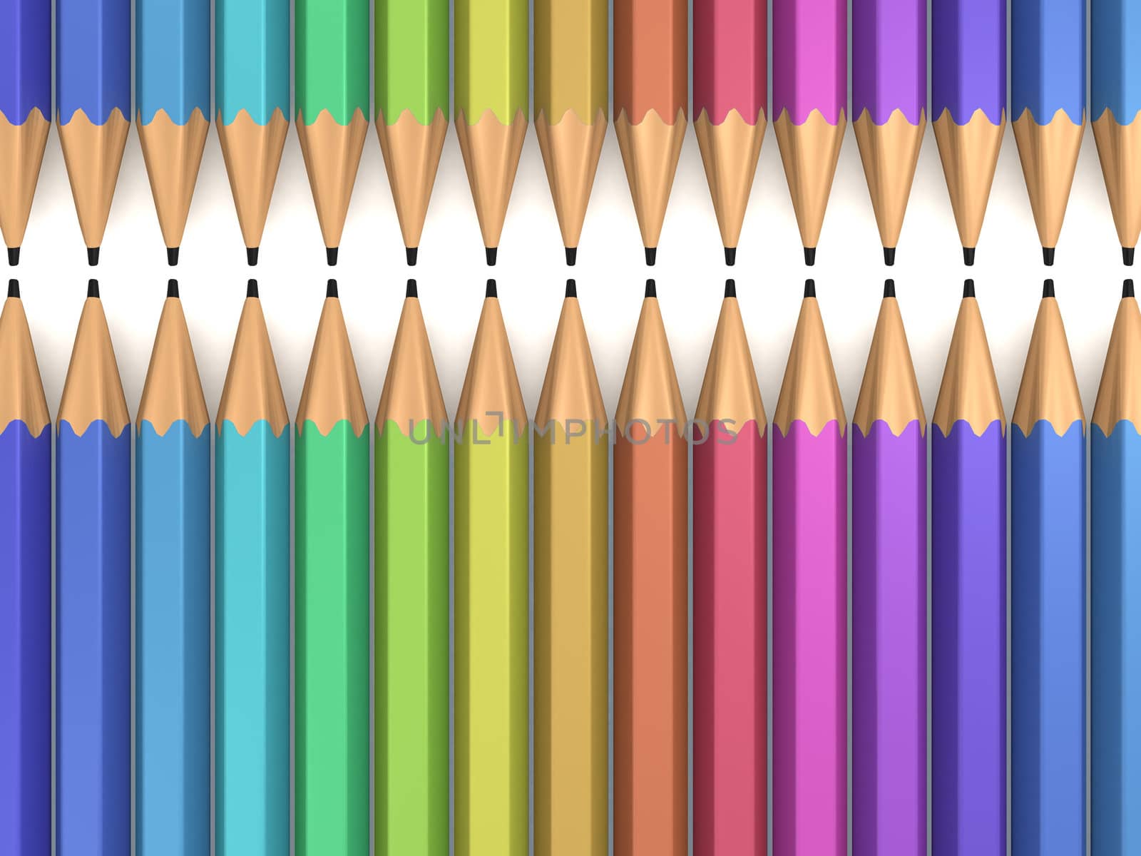 Colorful pencils in a row on white background.