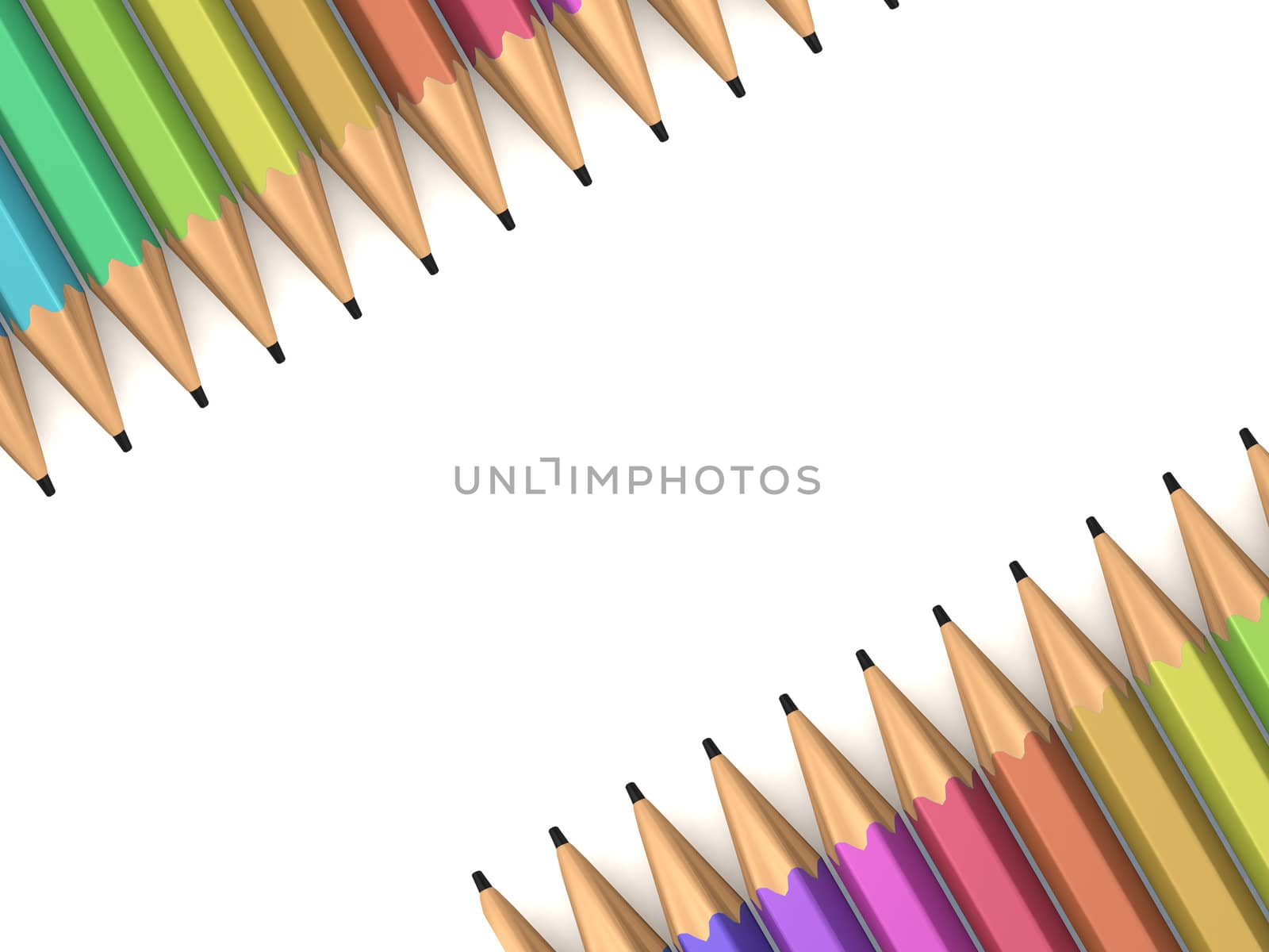 Colorful pencils in a row on white background.