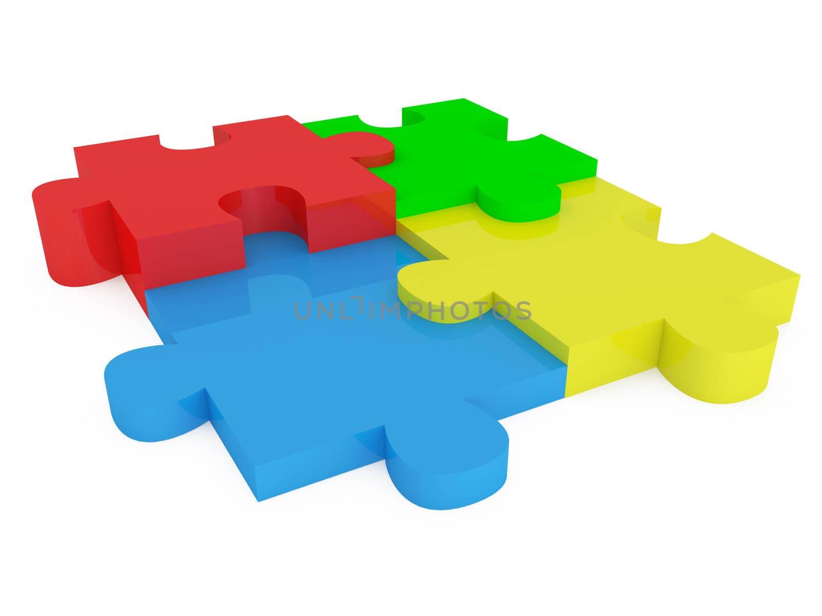Four colorful puzzle pieces on white background.