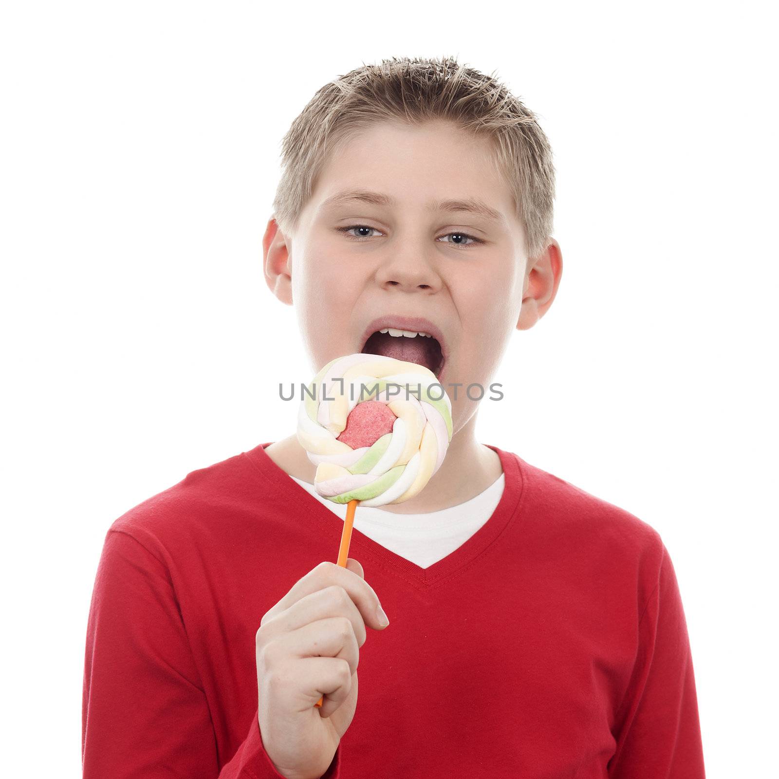 boy eating big lollipop by vwalakte