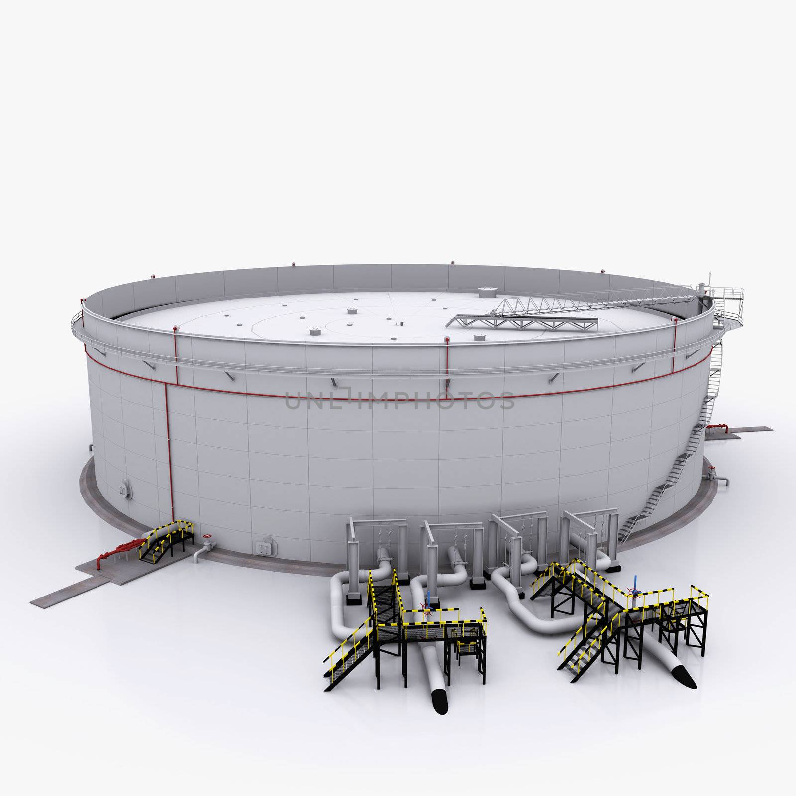 Large oil tank with floating roof. Isolated on white background