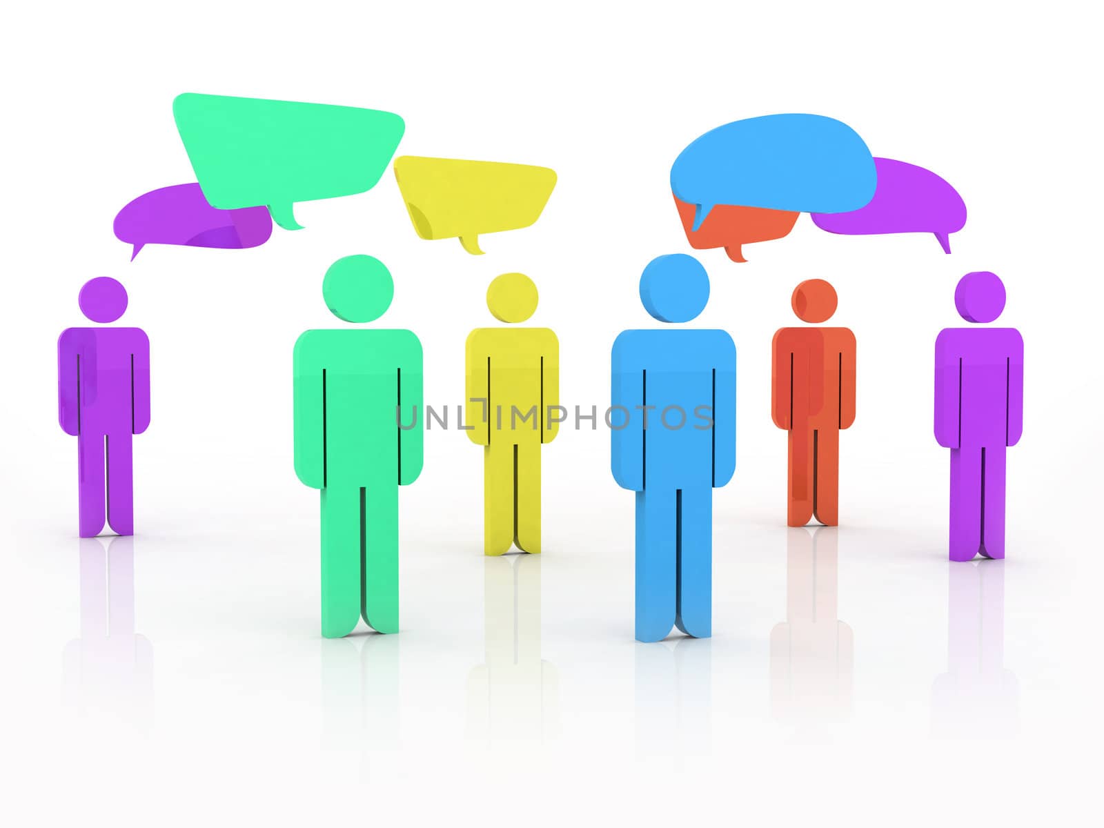 Colorful social people are discussing together on white background.