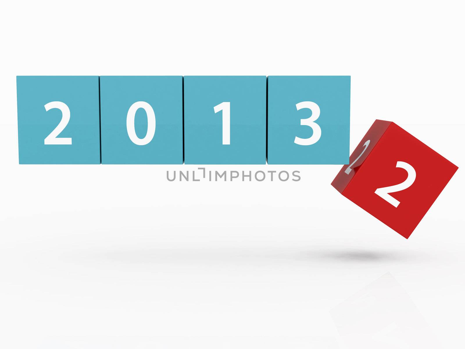 New year 2013 concept, red and blue three dimensional cubes / blocks on white background.