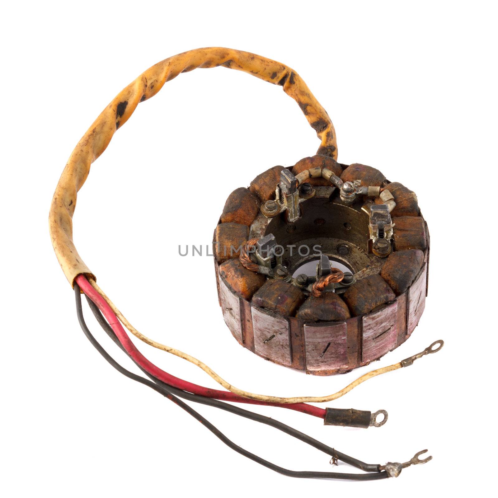 part of an old car generator on a white background