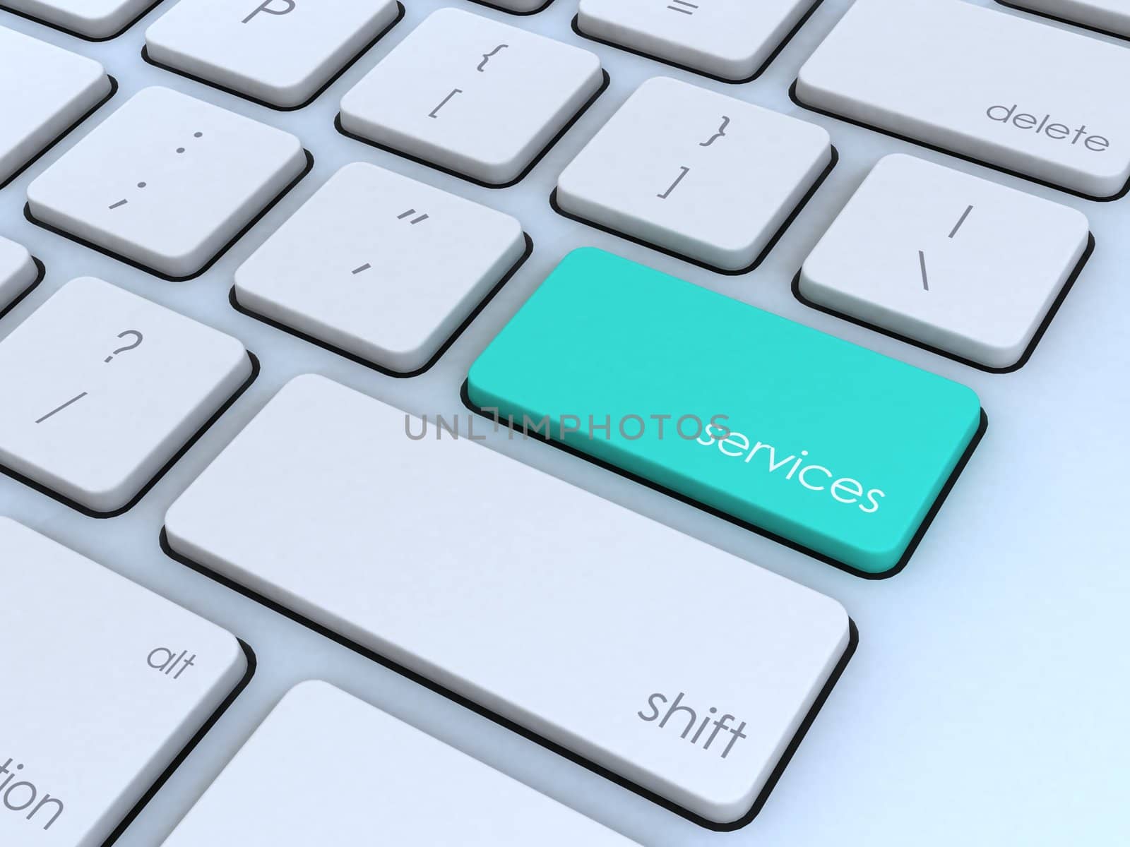 Blue computer keyboard enter key labeled services.