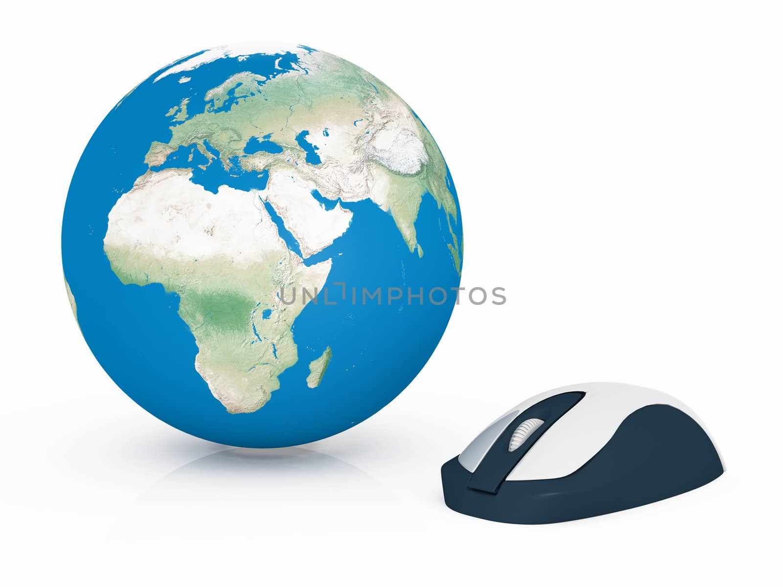 Global internet concept, mouse and globe on white background.