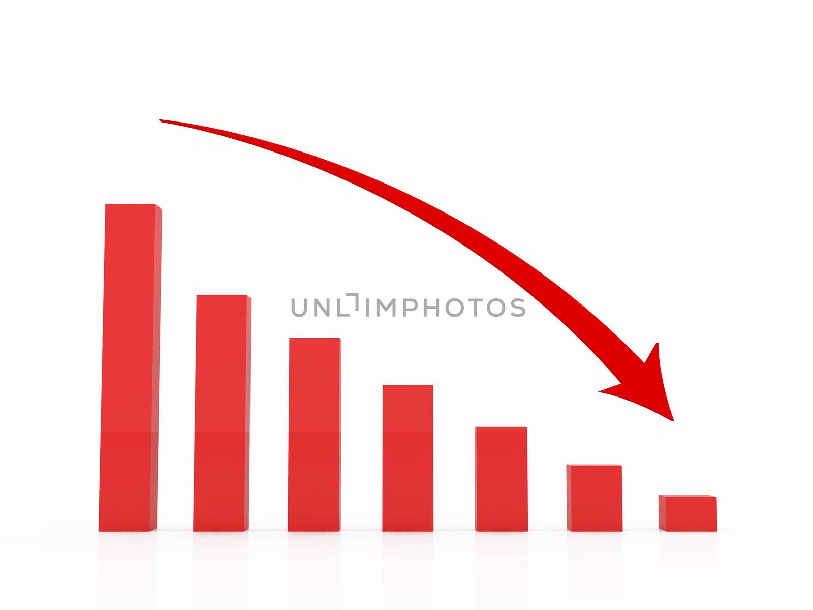 Red recession chart with red arrow on white background.