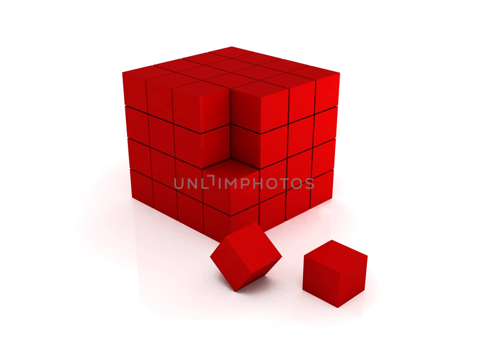 3d render of red color cubes on white background.