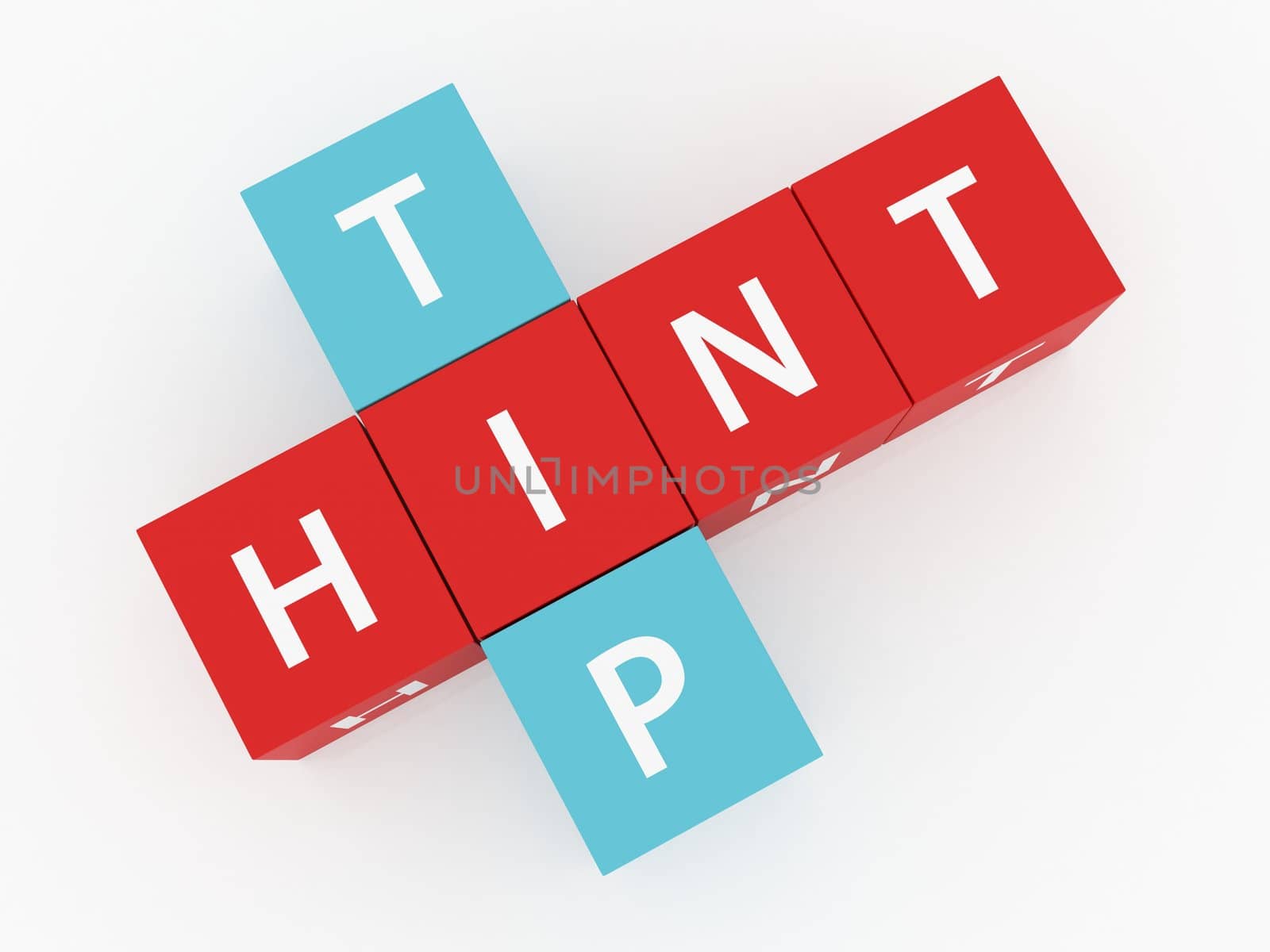 Hint tip crosswords on dices and white background.