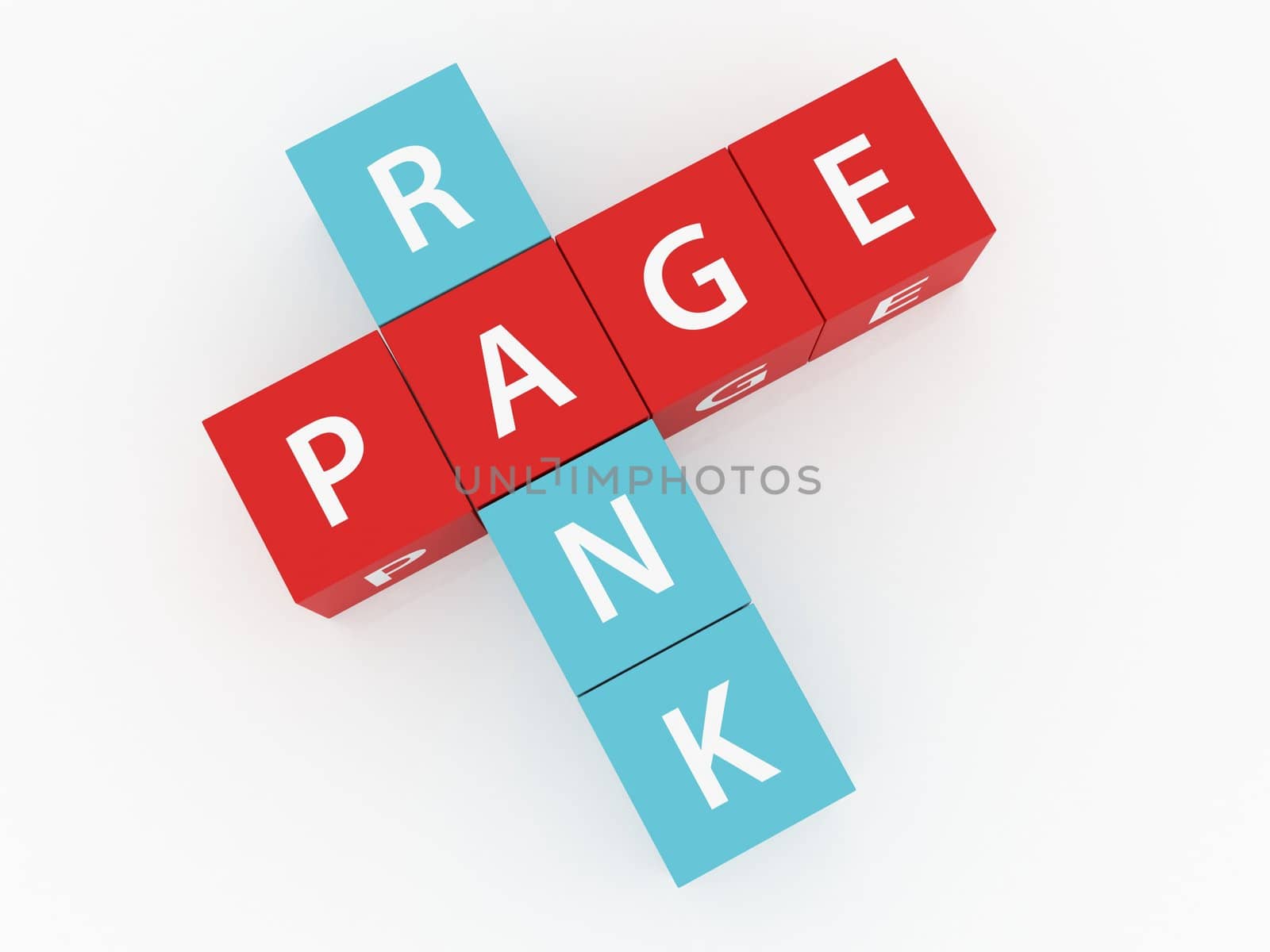 Pagerank crosswords on dices and white background.