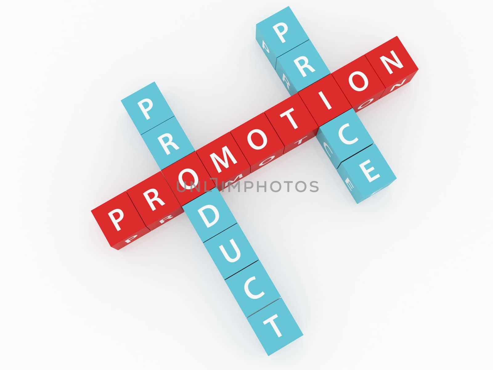 Promotion crosswords on dices and white background.