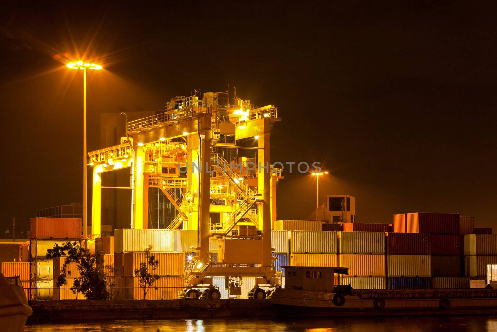 Mobility Crane car in commercial container cargo port for shipping