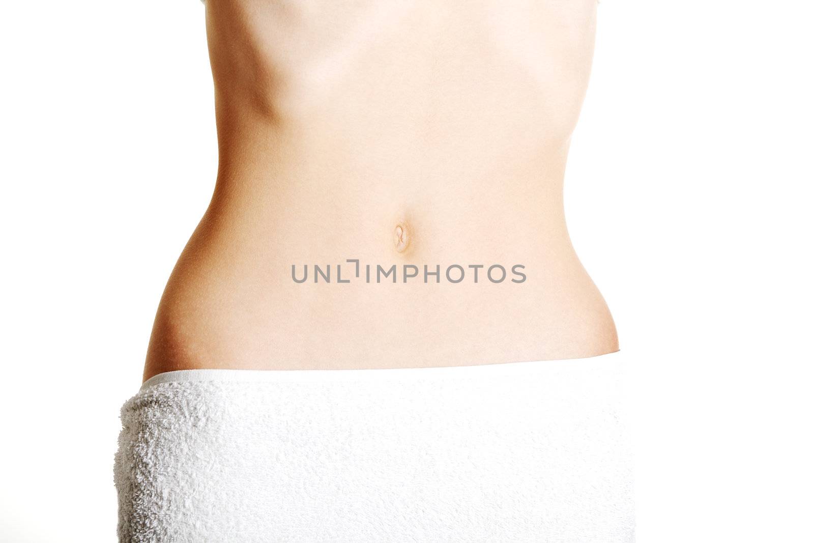 Belly of young female with anorexia, isolated on white