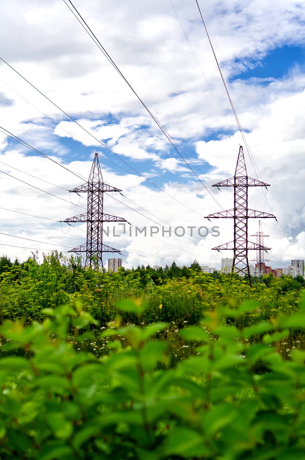 High voltage AC transmission towers.