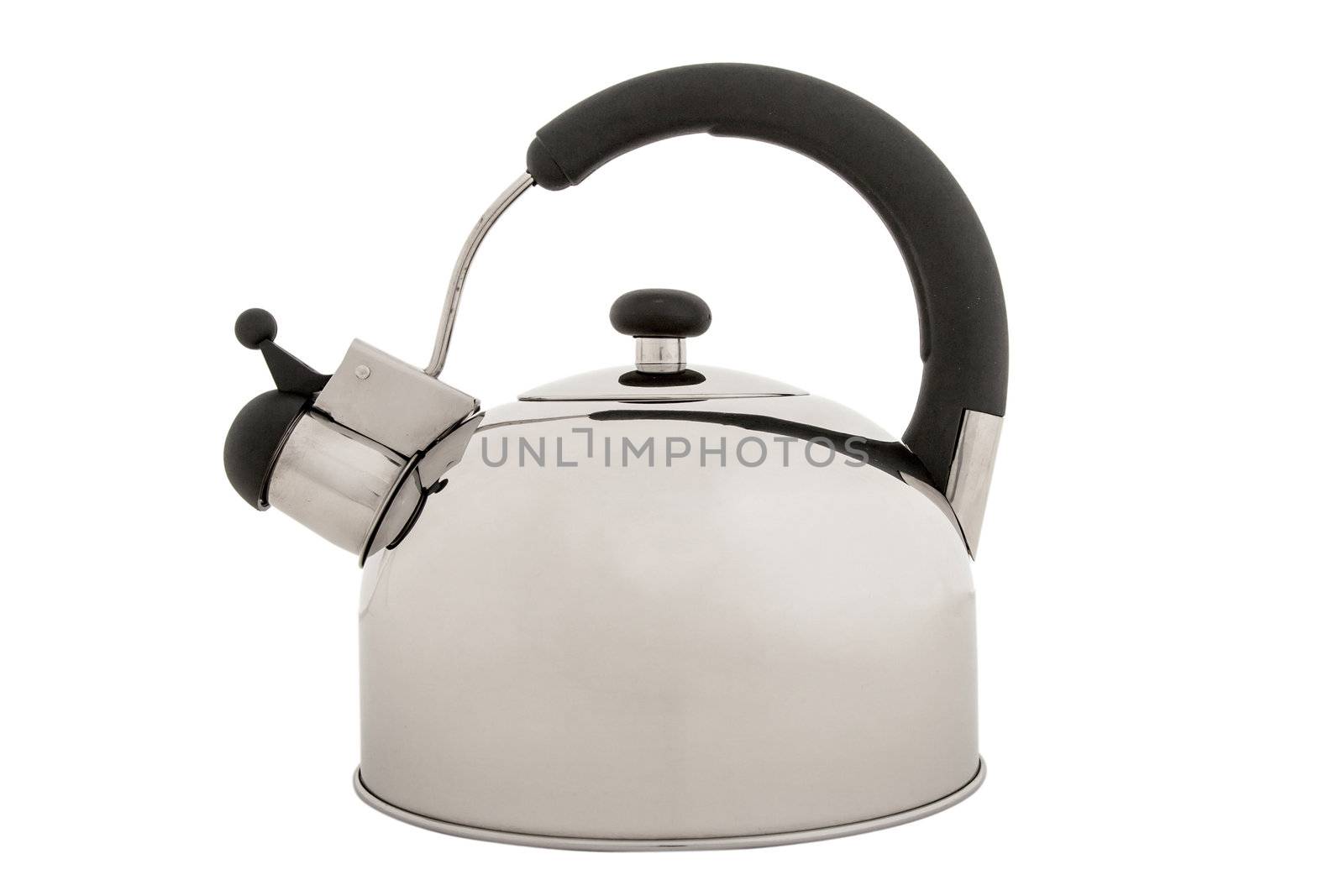 Tea kettle isolated on white background, metal teapot