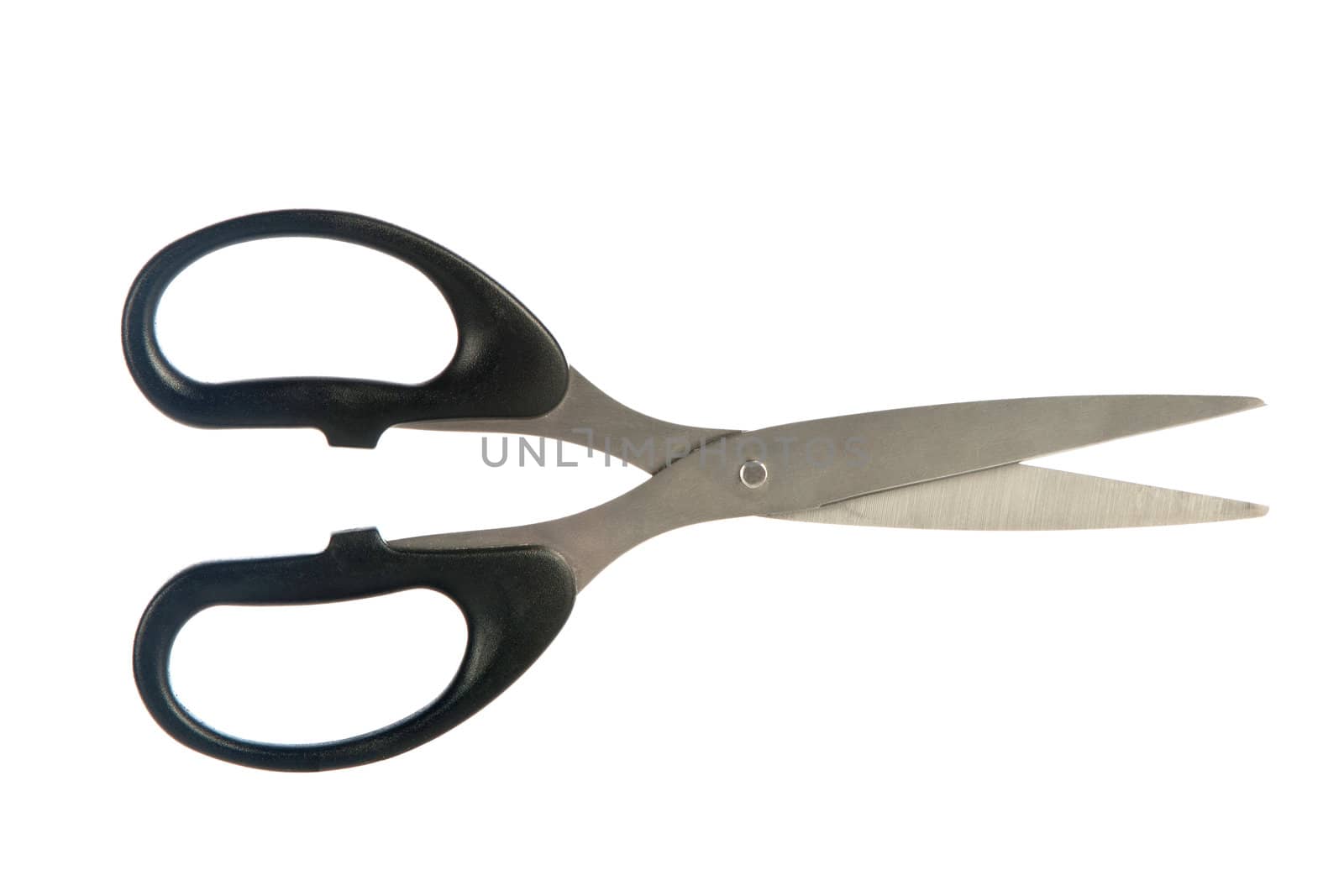 Black handled scissors isolated on white background